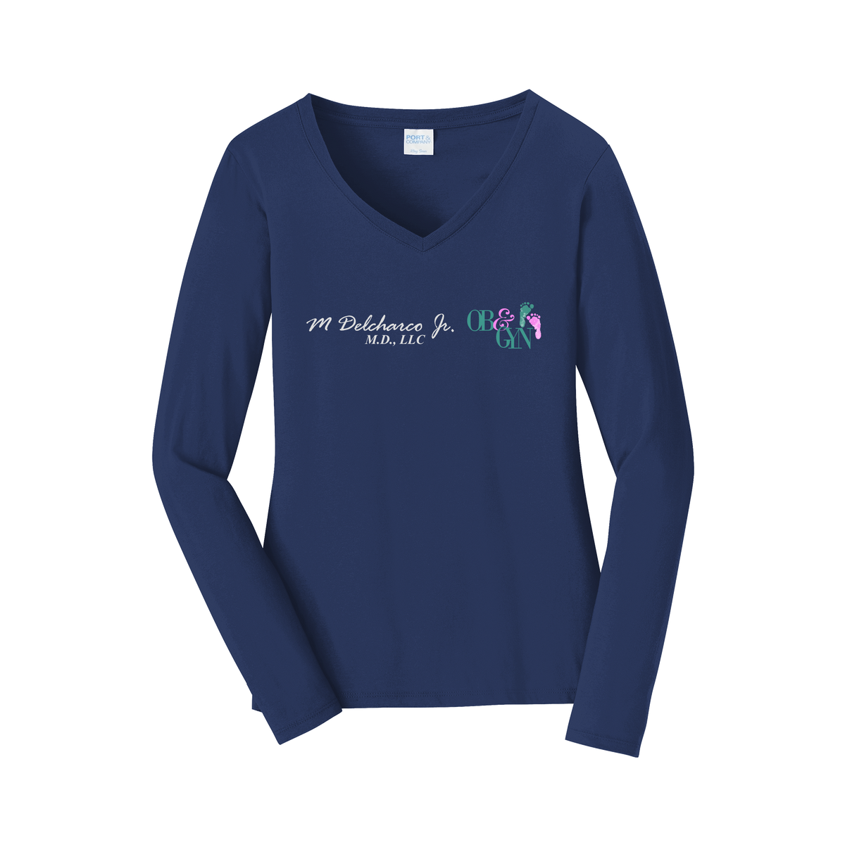 delcharco-womens-long-sleeve-v-neck-dtf-front-LPC450VLS-teamnavy-flat-front