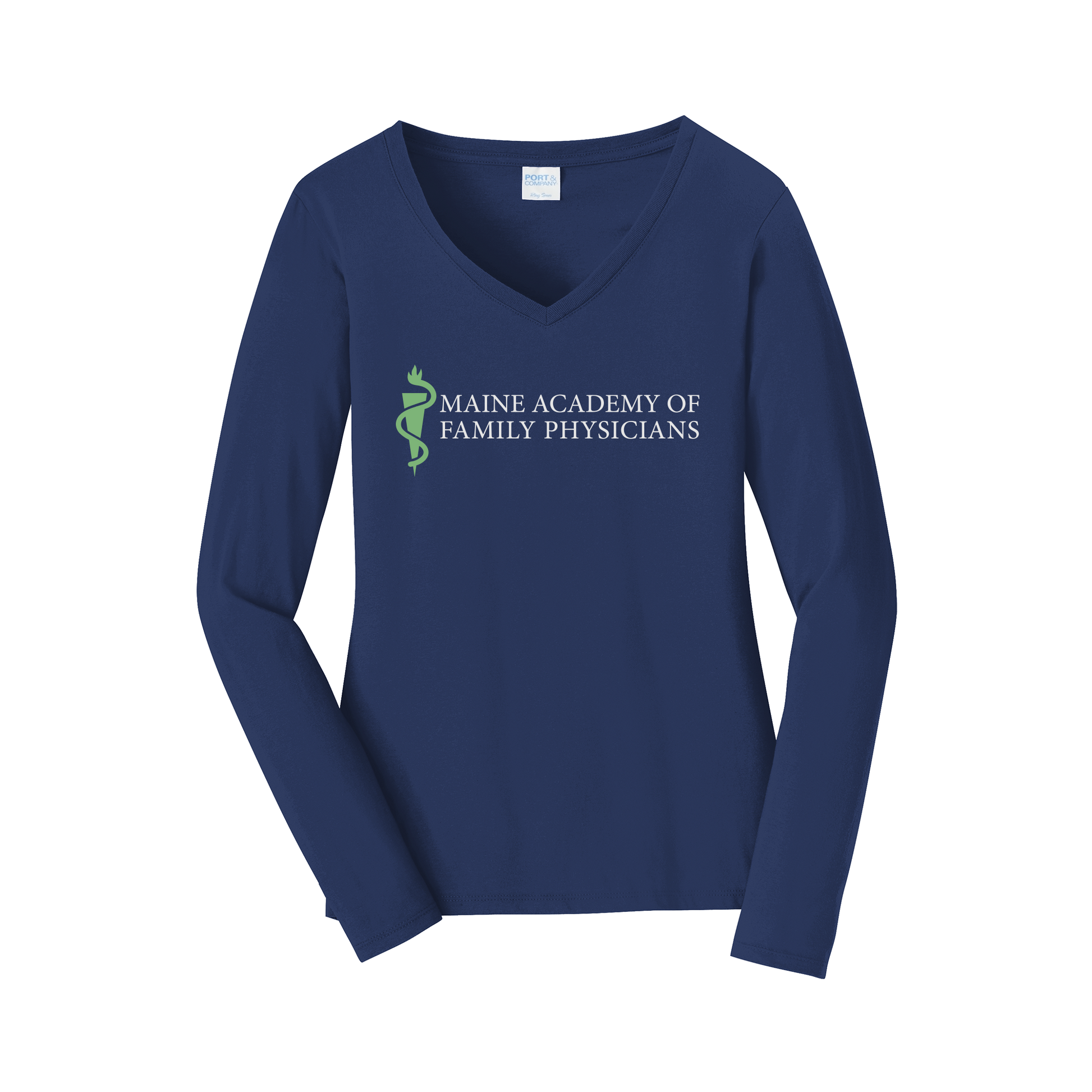 maineafp-womens-long-sleeve-v-neck-dtf-front-LPC450VLS-teamnavy-flat-front