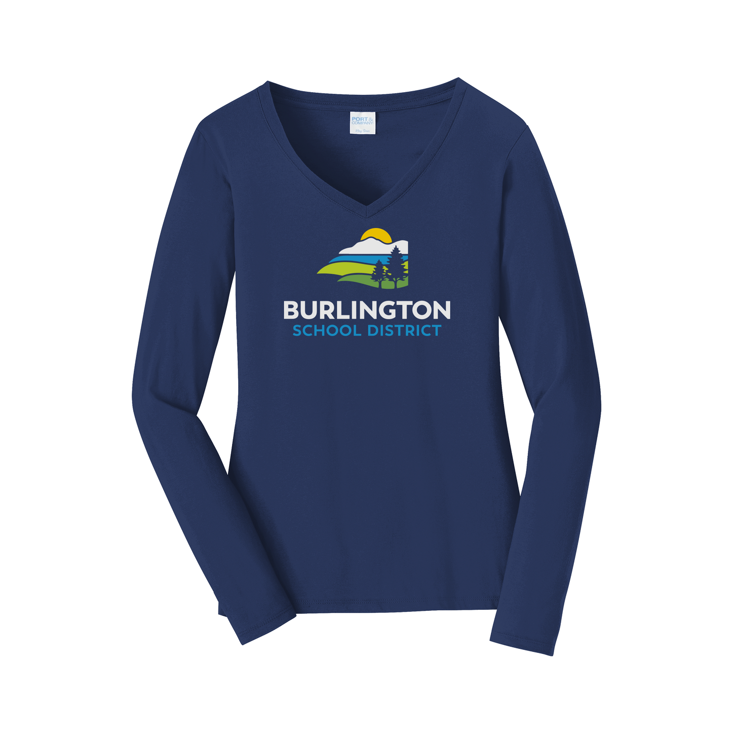 bsdvt-womens-long-sleeve-v-neck-dtf-front-LPC450VLS-teamnavy-flat-front