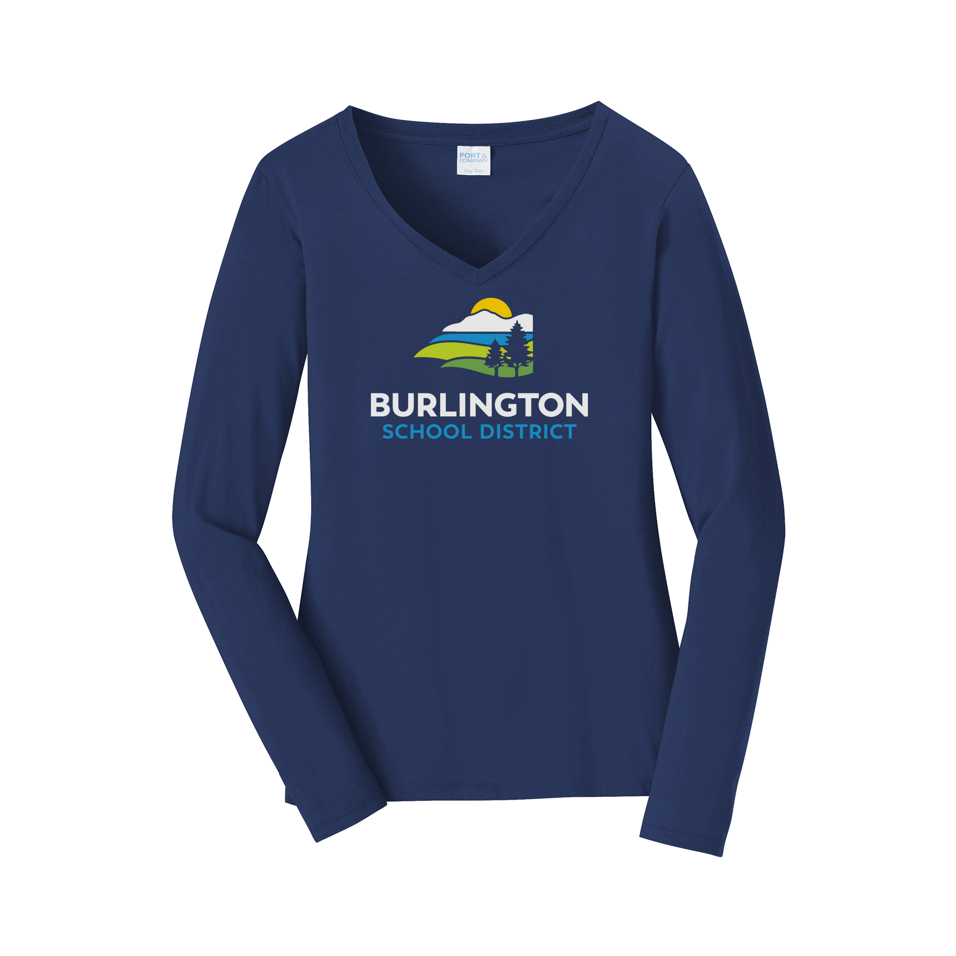 bsdvt-womens-long-sleeve-v-neck-dtf-front-LPC450VLS-teamnavy-flat-front