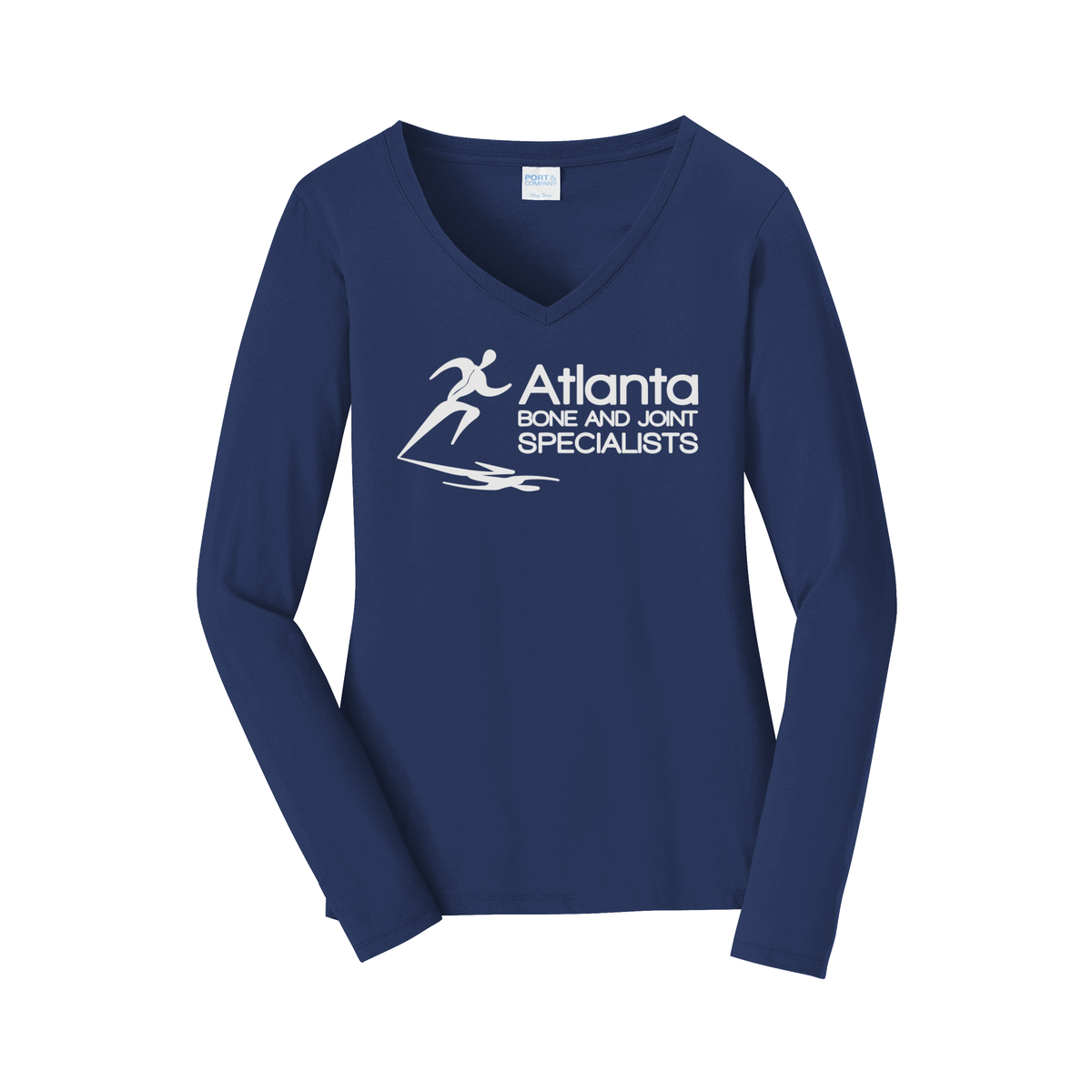 atlantaboneandjoint-womens-long-sleeve-v-neck-dtf-front-LPC450VLS-teamnavy-flat-front