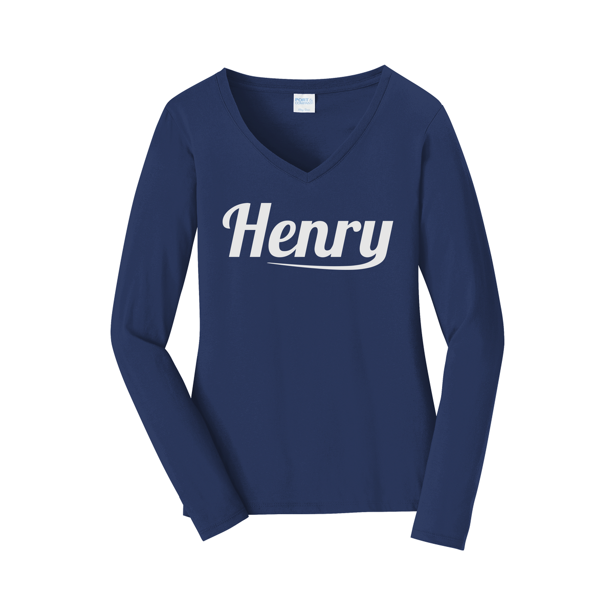 henrymeds-womens-long-sleeve-v-neck-dtf-front-LPC450VLS-teamnavy-flat-front