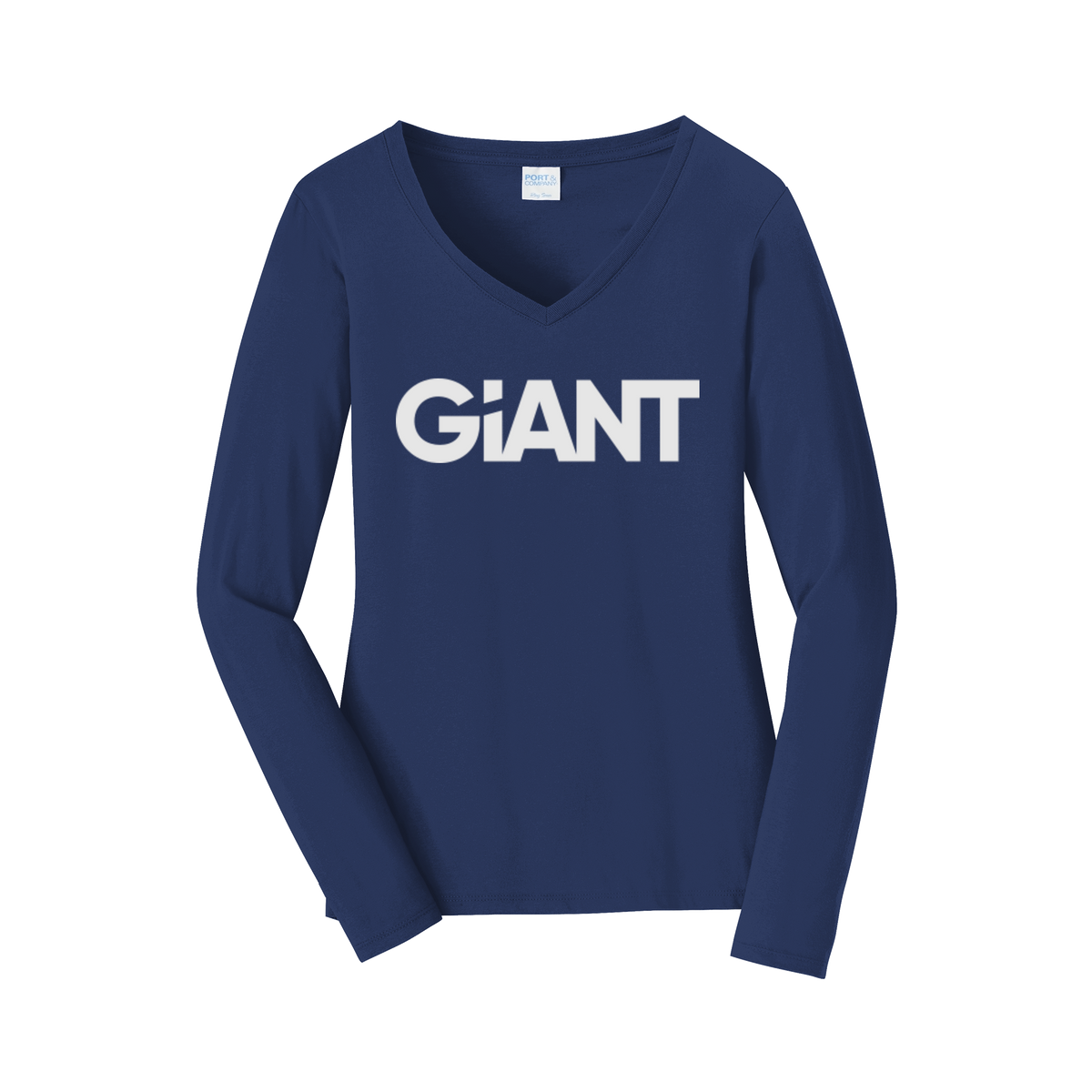 giantworldwide-womens-long-sleeve-v-neck-dtf-front-LPC450VLS-teamnavy-flat-front