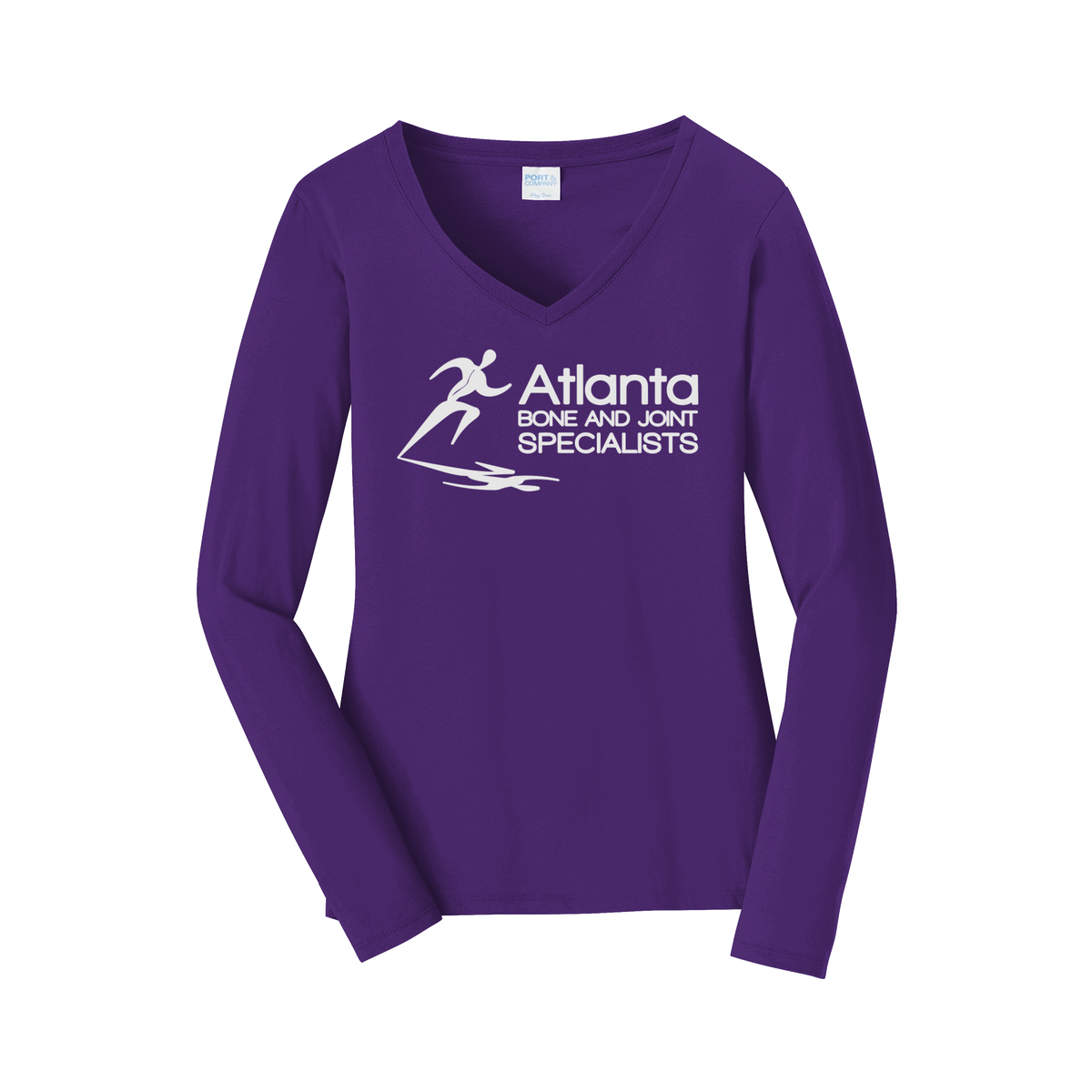atlantaboneandjoint-womens-long-sleeve-v-neck-dtf-front-LPC450VLS-teampurple-flat-front