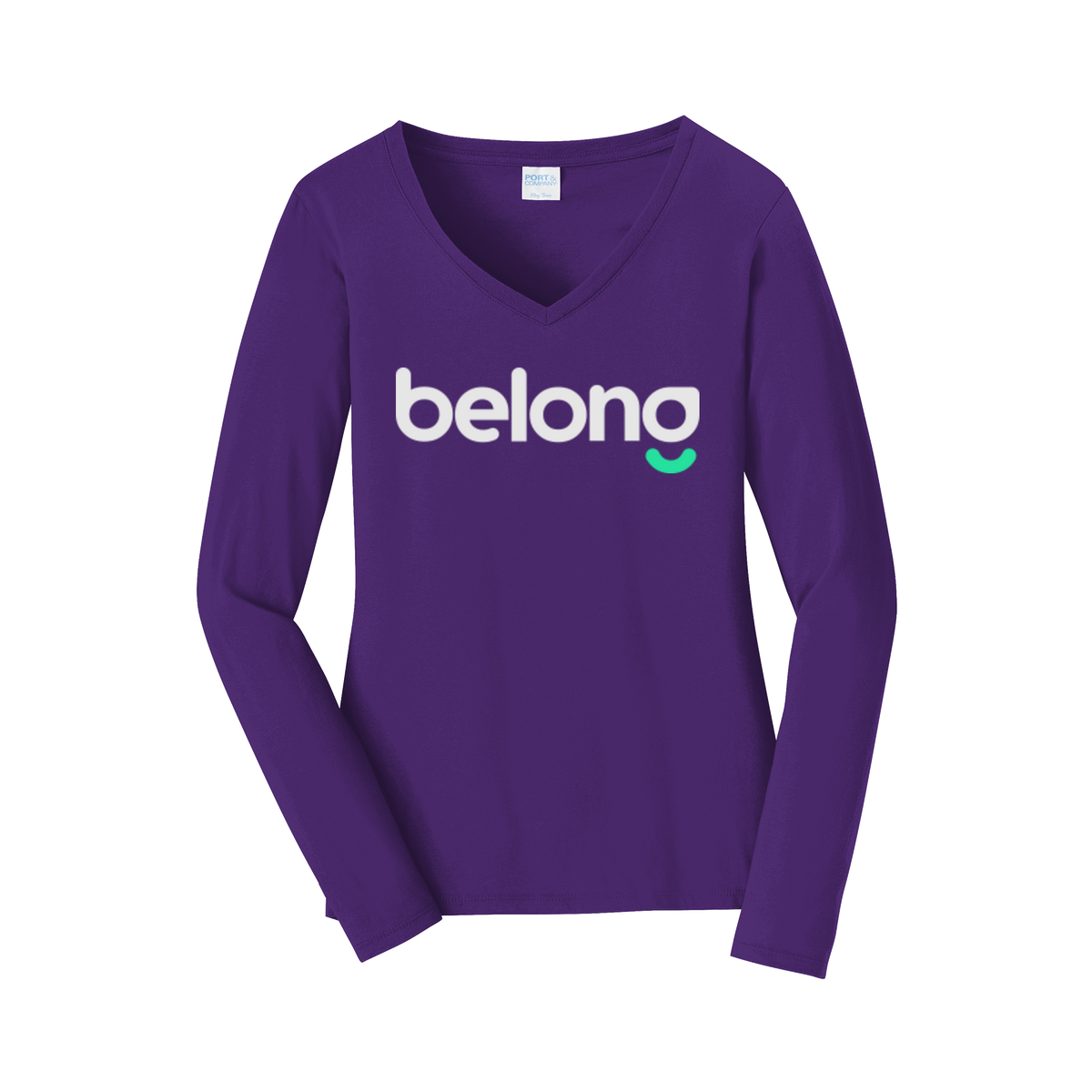 belonghome-womens-long-sleeve-v-neck-dtf-front-LPC450VLS-teampurple-flat-front