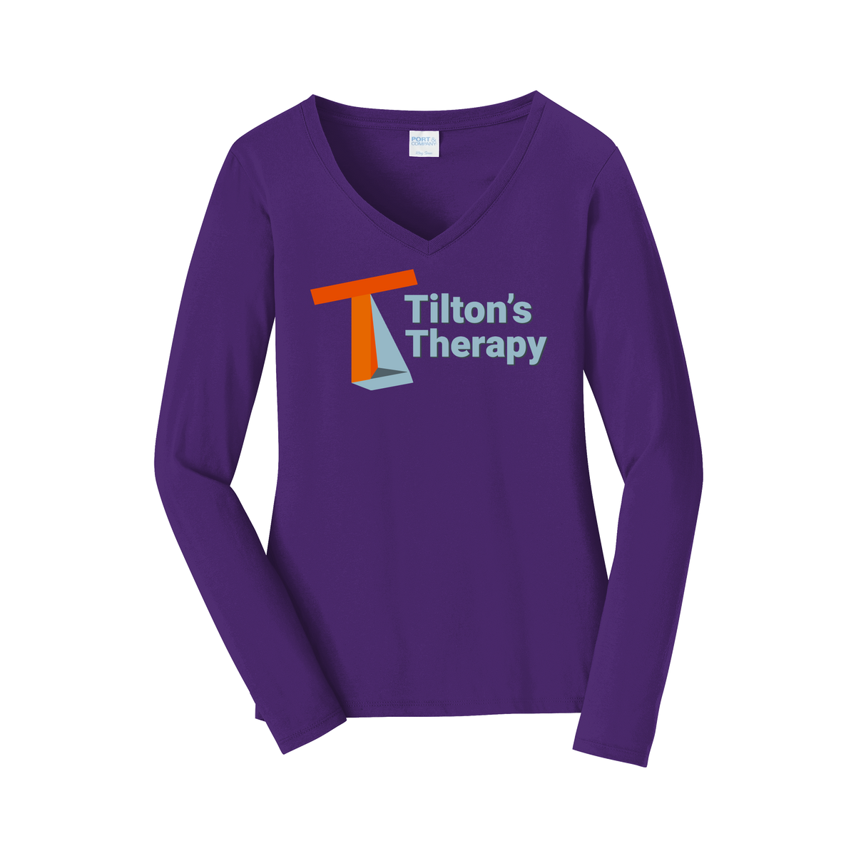 tiltonstherapy-womens-long-sleeve-v-neck-dtf-front-LPC450VLS-teampurple-flat-front