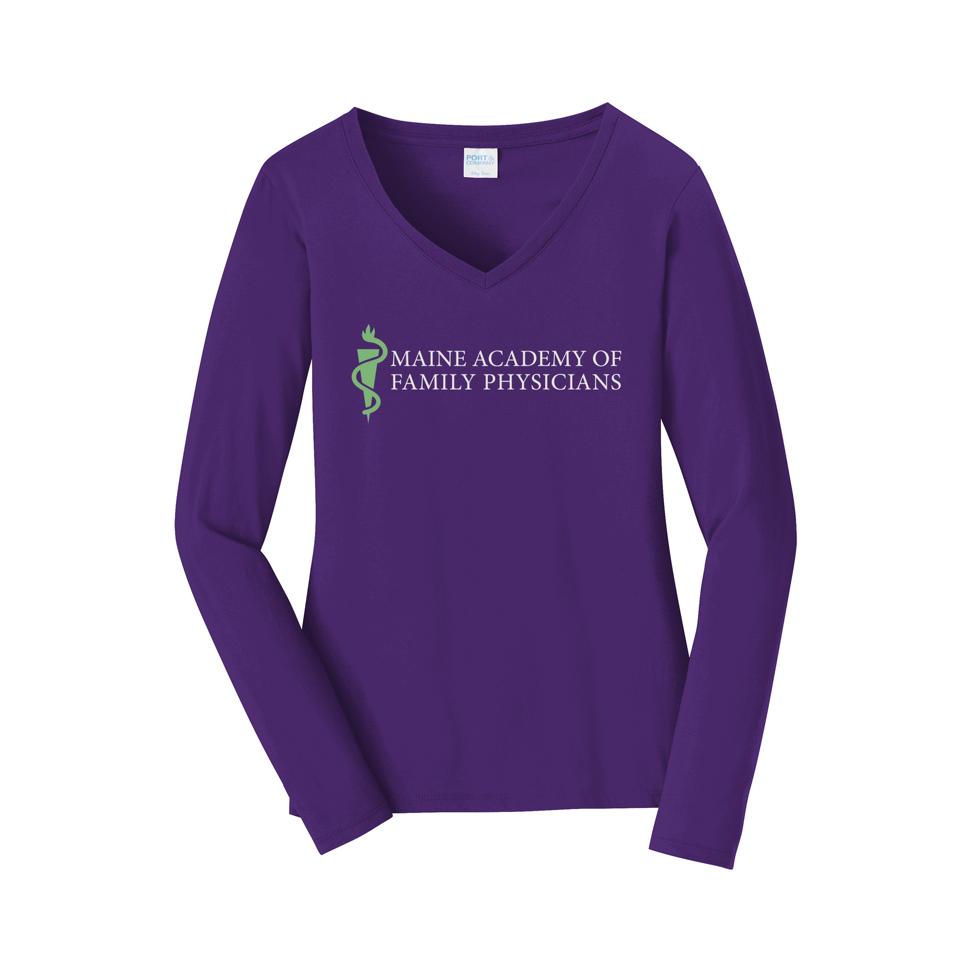 maineafp-womens-long-sleeve-v-neck-dtf-front-LPC450VLS-teampurple-flat-front