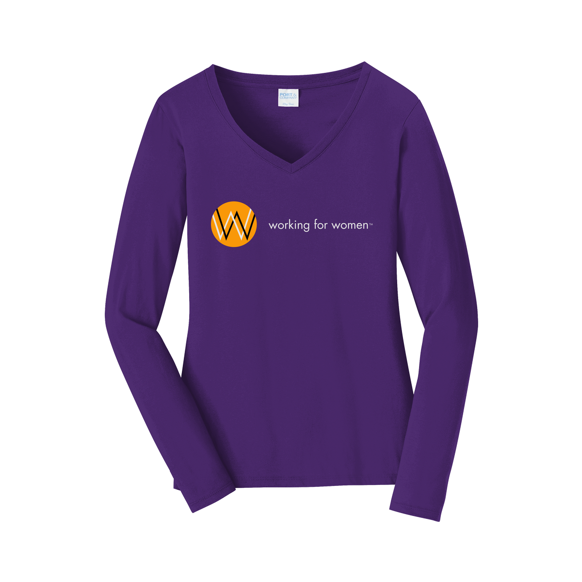 workingforwomen-womens-long-sleeve-v-neck-dtf-front-LPC450VLS-teampurple-flat-front