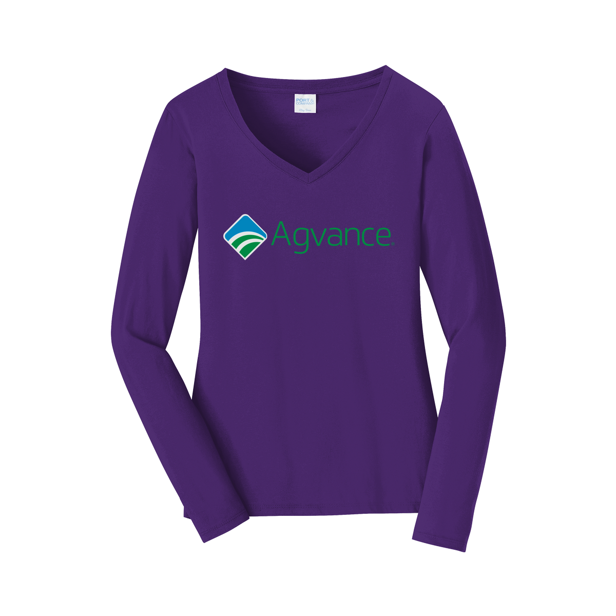 agvance-womens-long-sleeve-v-neck-dtf-front-LPC450VLS-teampurple-flat-front