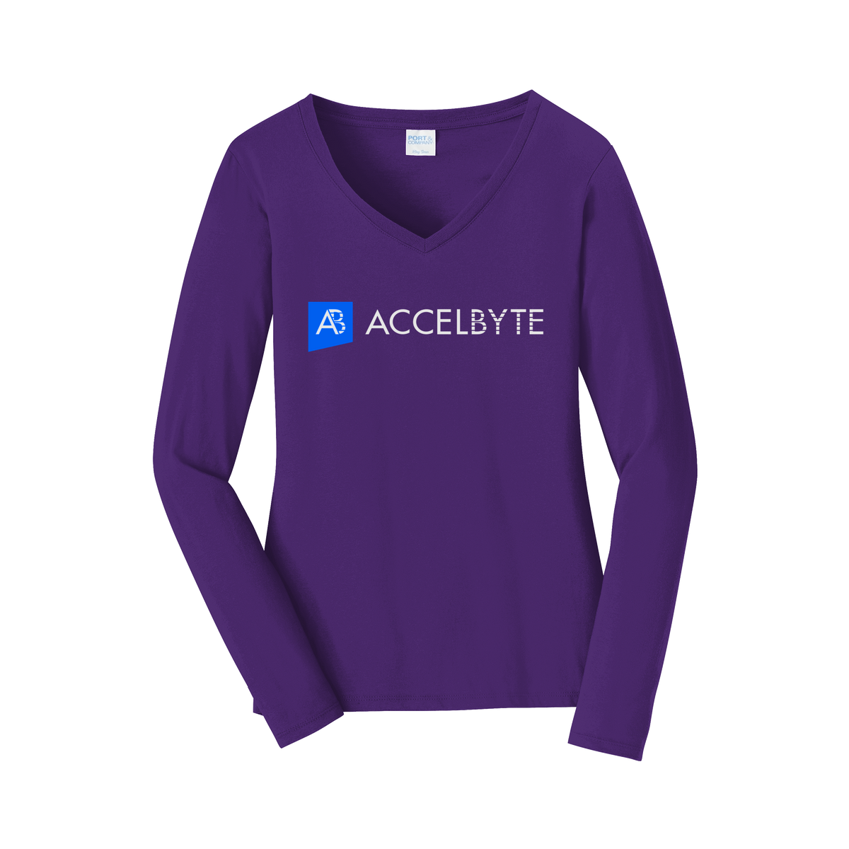 accelbyte-womens-long-sleeve-v-neck-dtf-front-LPC450VLS-teampurple-flat-front
