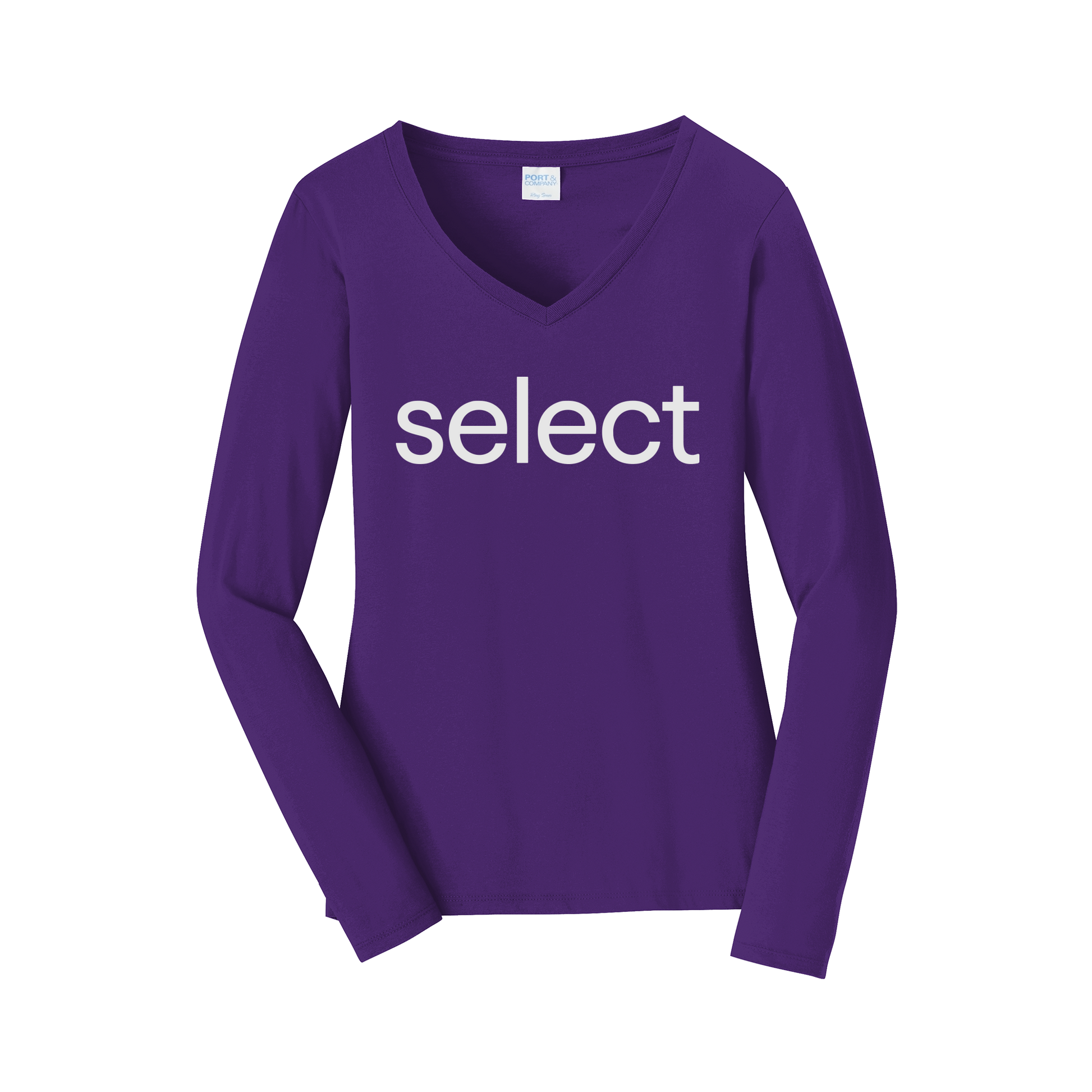meetselect-womens-long-sleeve-v-neck-dtf-front-LPC450VLS-teampurple-flat-front
