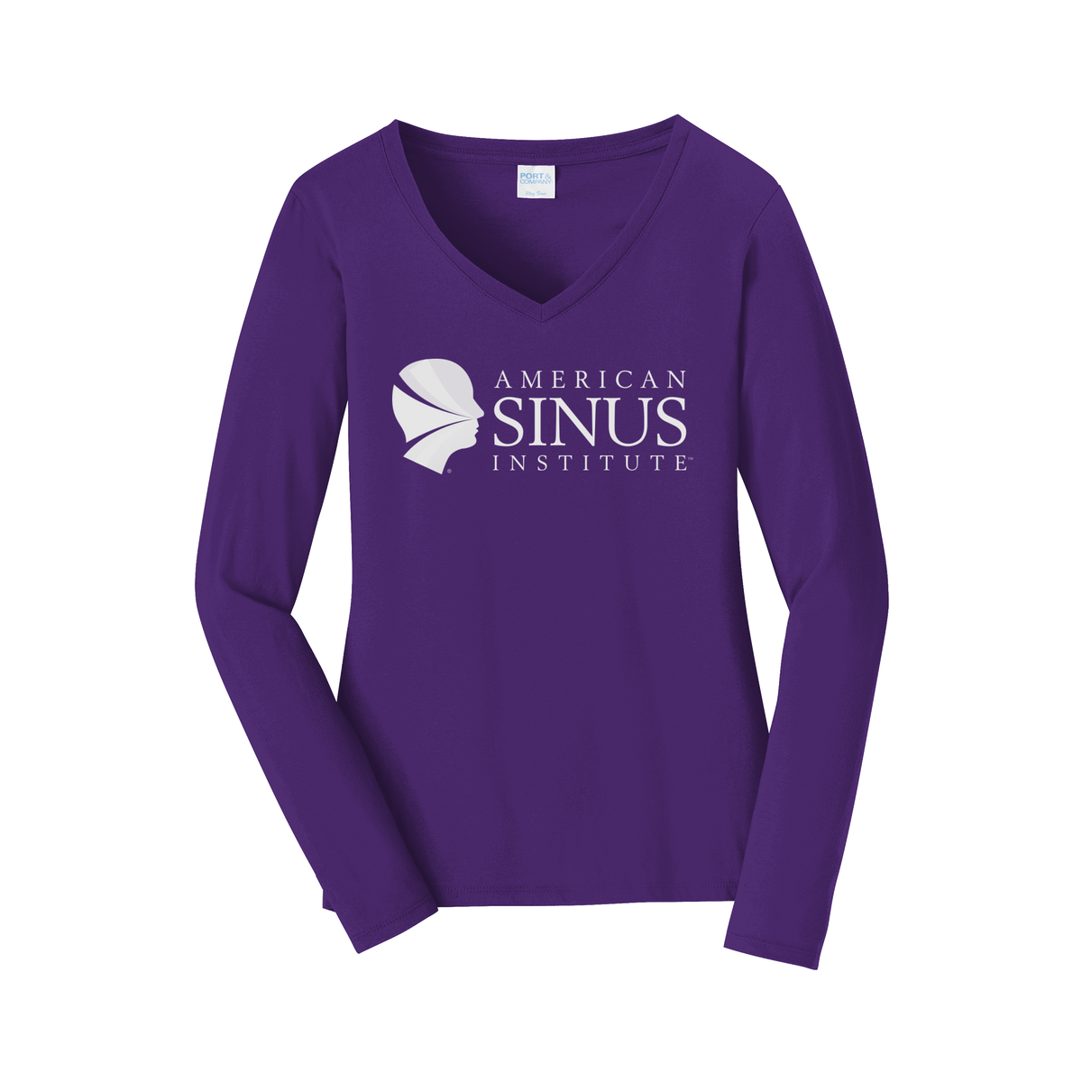 americansinus-womens-long-sleeve-v-neck-dtf-front-LPC450VLS-teampurple-flat-front