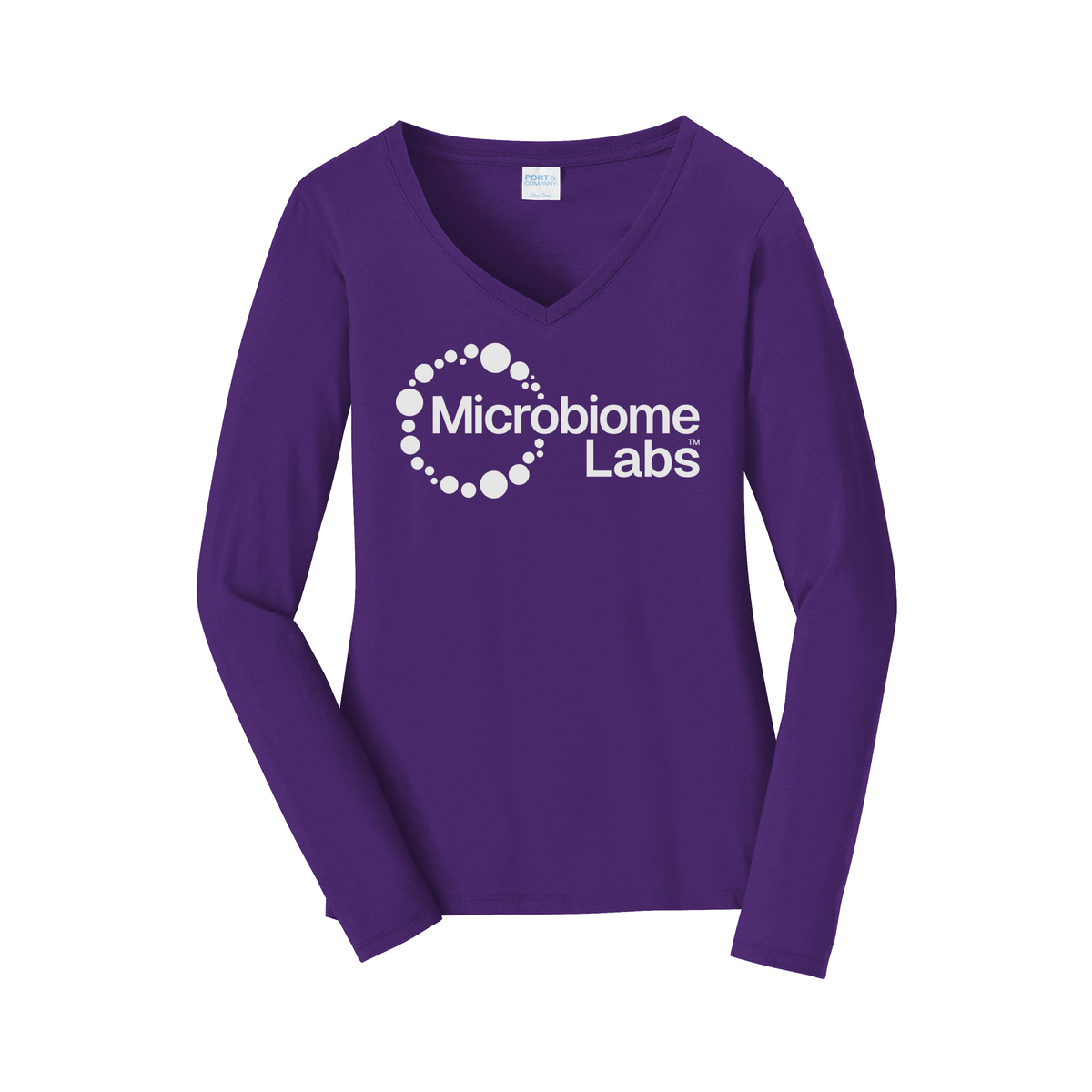 microbiomelabs-womens-long-sleeve-v-neck-dtf-front-LPC450VLS-teampurple-flat-front