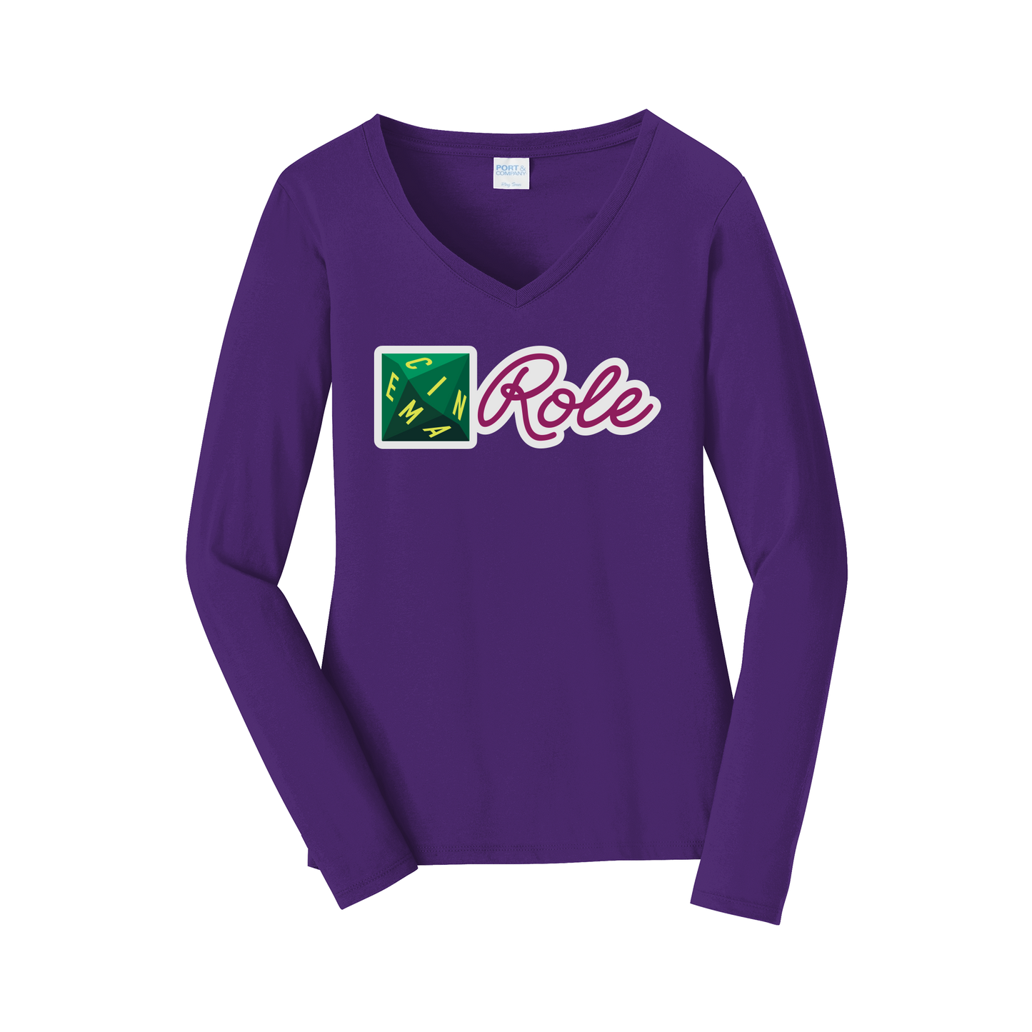 cinemarole-womens-long-sleeve-v-neck-dtf-front-LPC450VLS-teampurple-flat-front