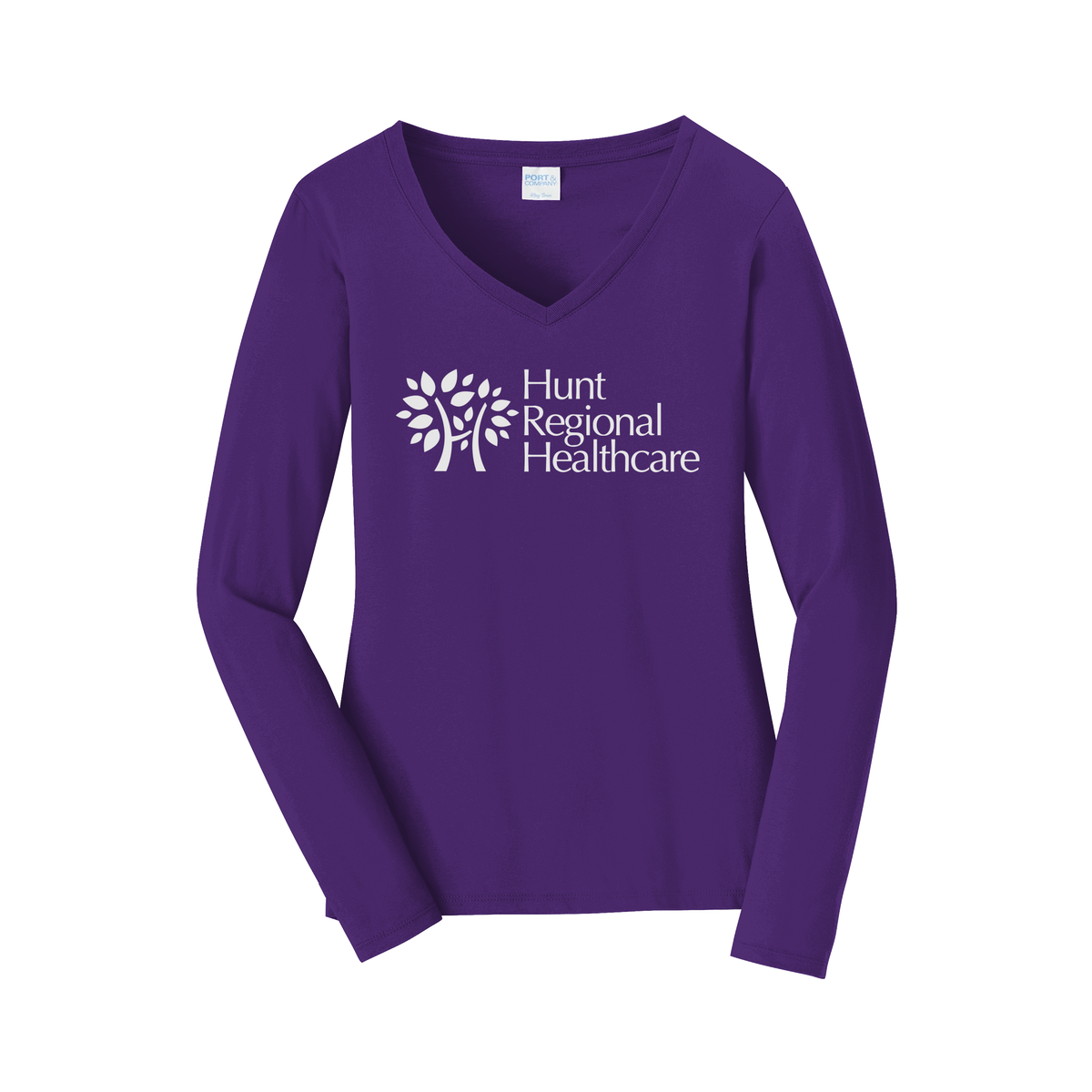 huntregional-womens-long-sleeve-v-neck-dtf-front-LPC450VLS-teampurple-flat-front