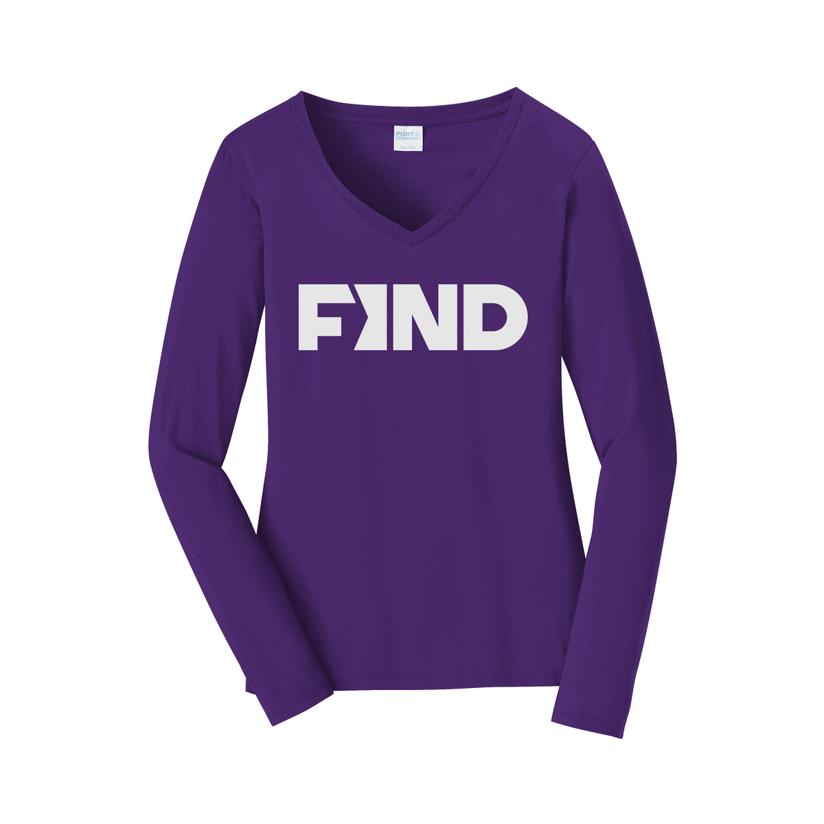 findrealestate-womens-long-sleeve-v-neck-dtf-front-LPC450VLS-teampurple-flat-front