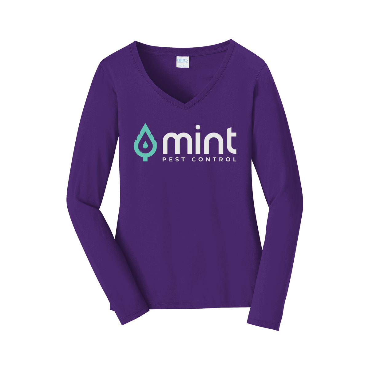 mintpest-womens-long-sleeve-v-neck-dtf-front-LPC450VLS-teampurple-flat-front