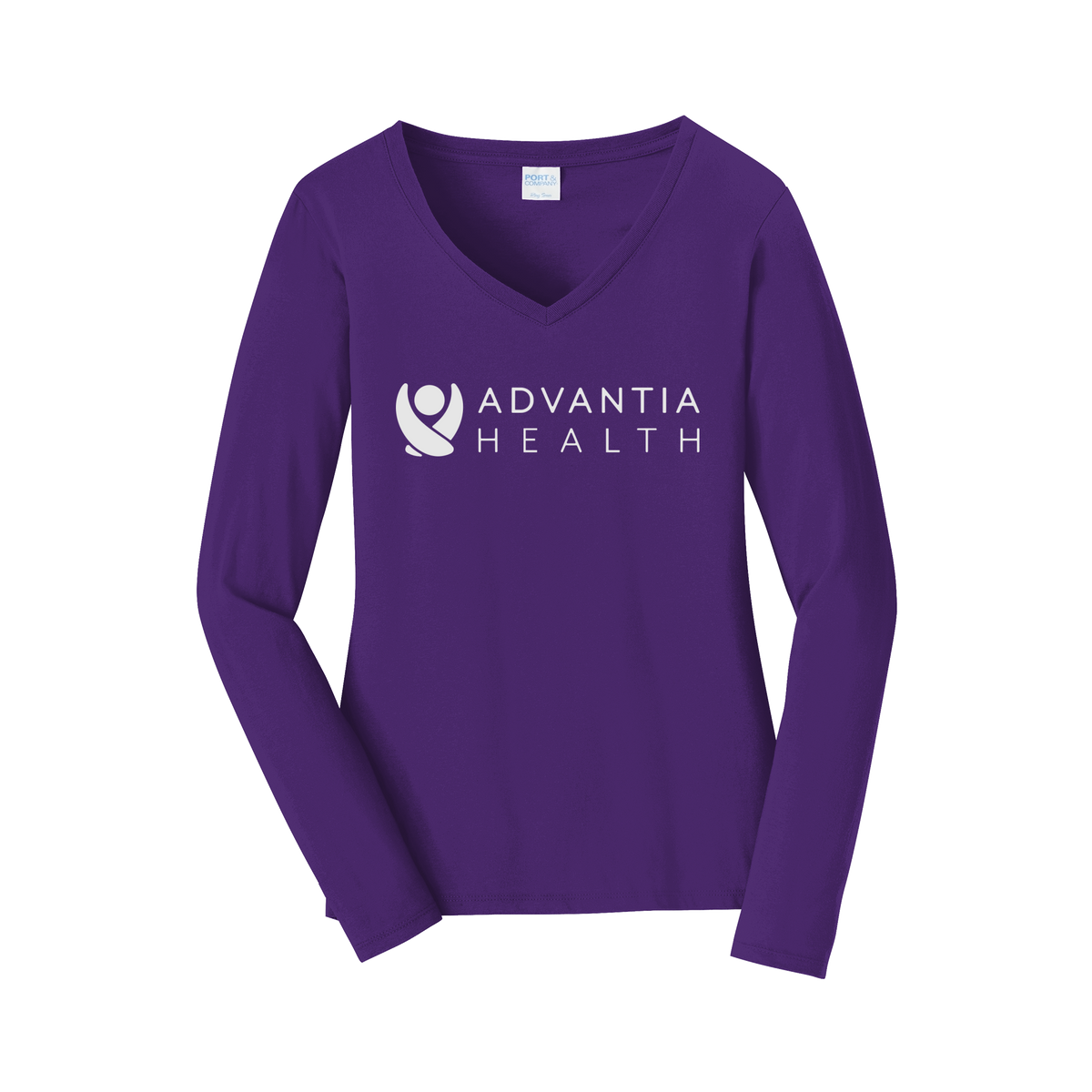 advantiahealth-womens-long-sleeve-v-neck-dtf-front-LPC450VLS-teampurple-flat-front