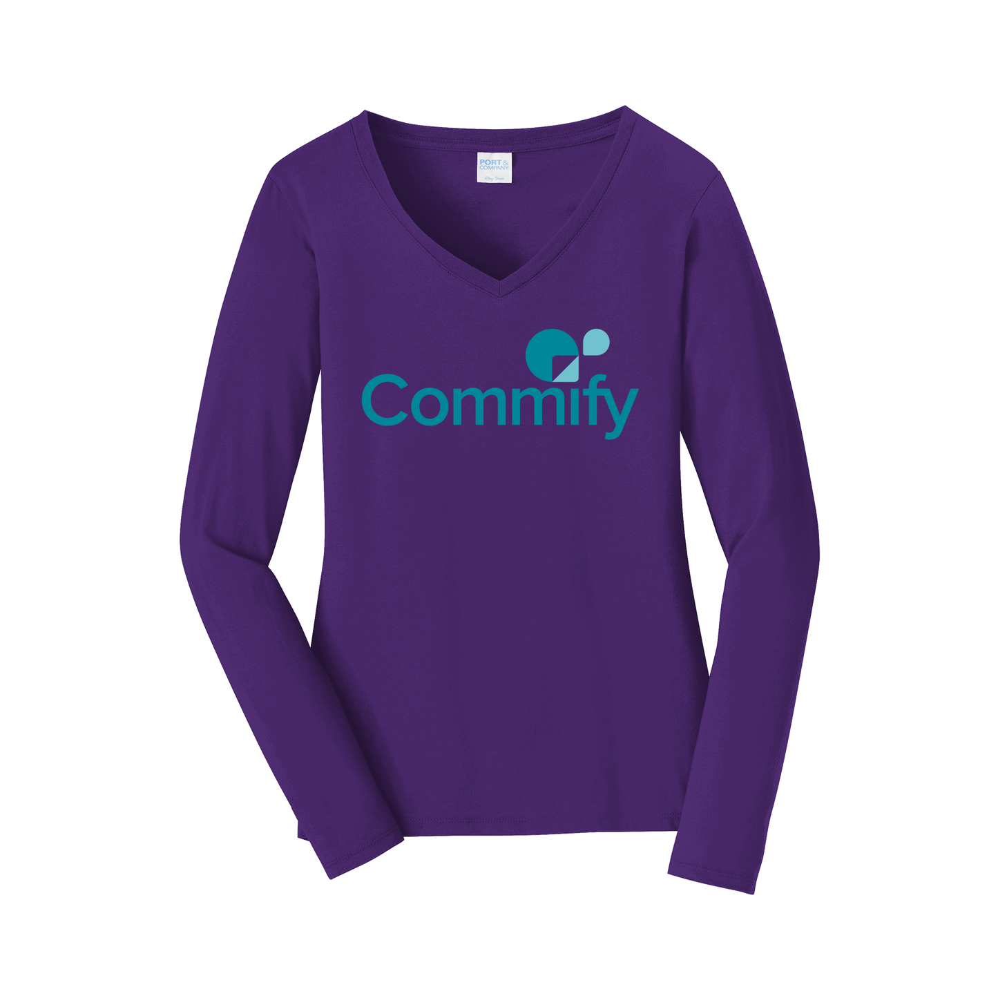 commify-womens-long-sleeve-v-neck-dtf-front-LPC450VLS-teampurple-flat-front