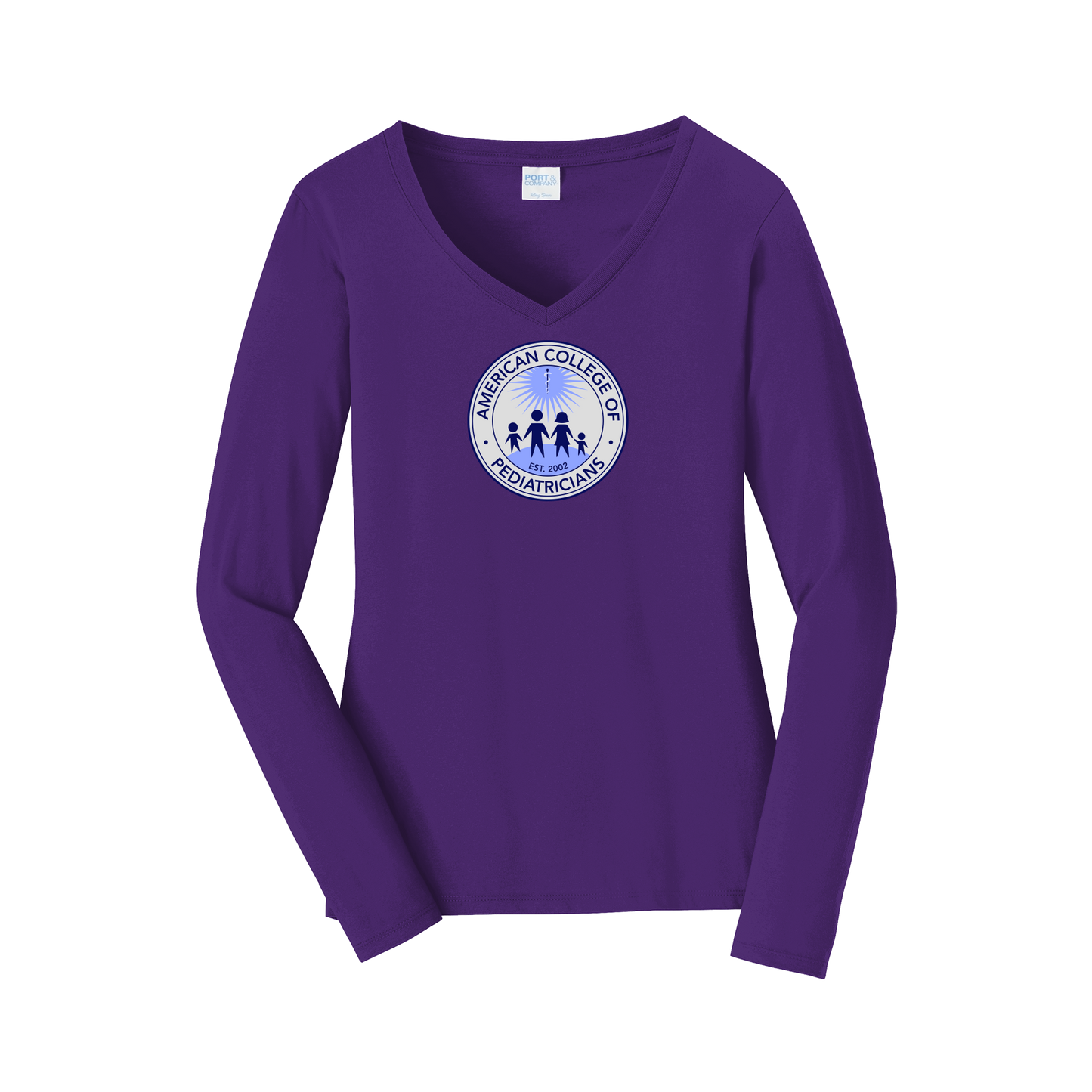 acpeds-womens-long-sleeve-v-neck-dtf-front-LPC450VLS-teampurple-flat-front