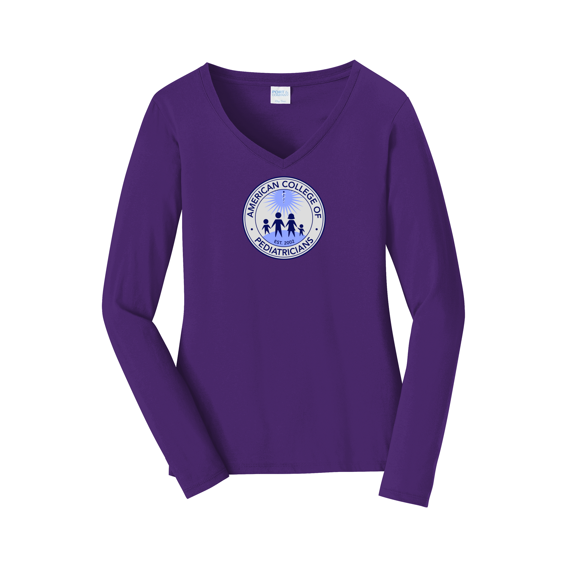 acpeds-womens-long-sleeve-v-neck-dtf-front-LPC450VLS-teampurple-flat-front