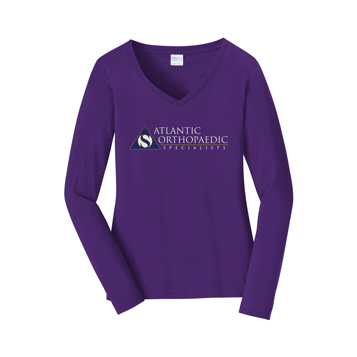 atlanticortho-womens-long-sleeve-v-neck-dtf-front-LPC450VLS-teampurple-flat-front