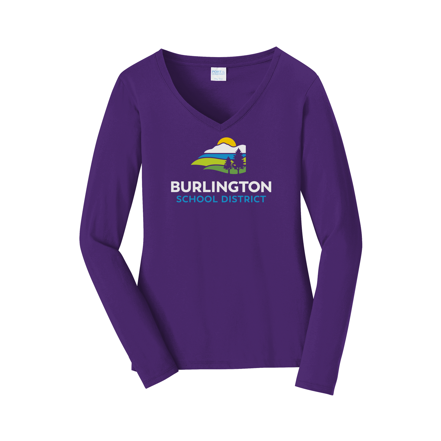 bsdvt-womens-long-sleeve-v-neck-dtf-front-LPC450VLS-teampurple-flat-front