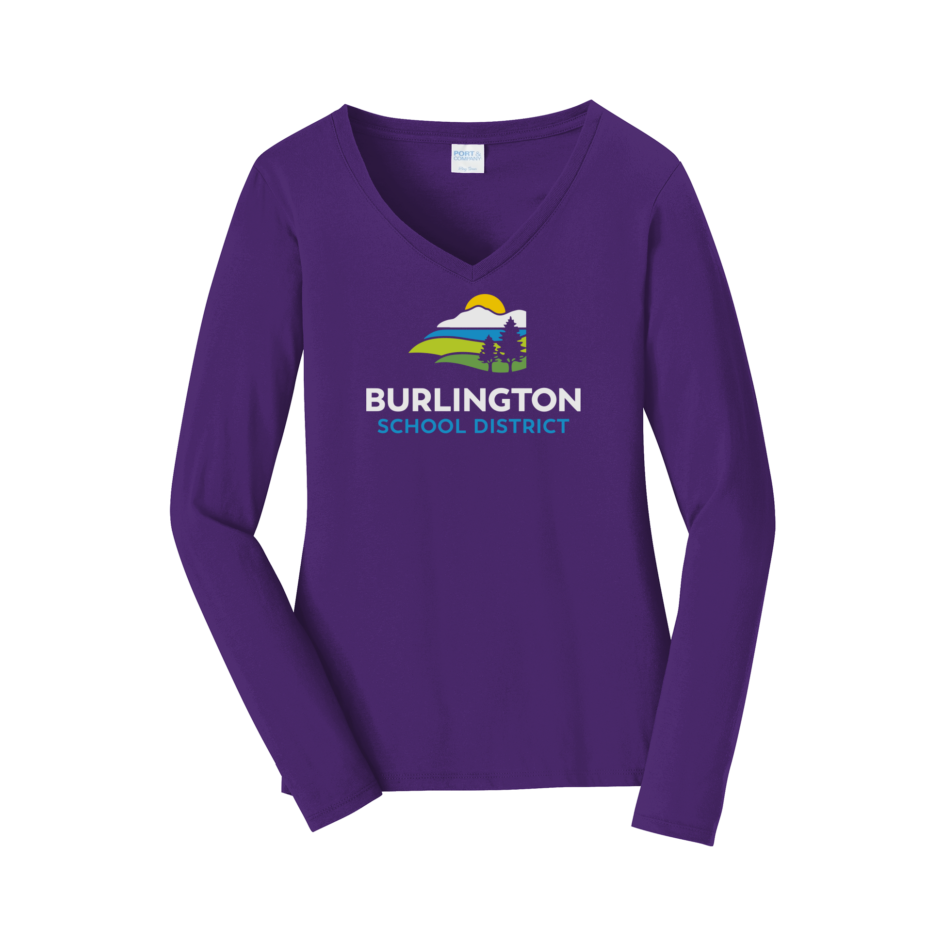 bsdvt-womens-long-sleeve-v-neck-dtf-front-LPC450VLS-teampurple-flat-front