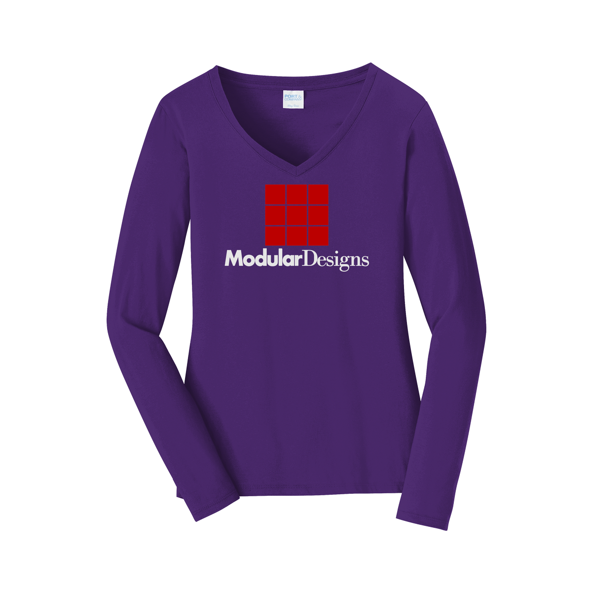 modulardesignsflooring-womens-long-sleeve-v-neck-dtf-front-LPC450VLS-teampurple-flat-front