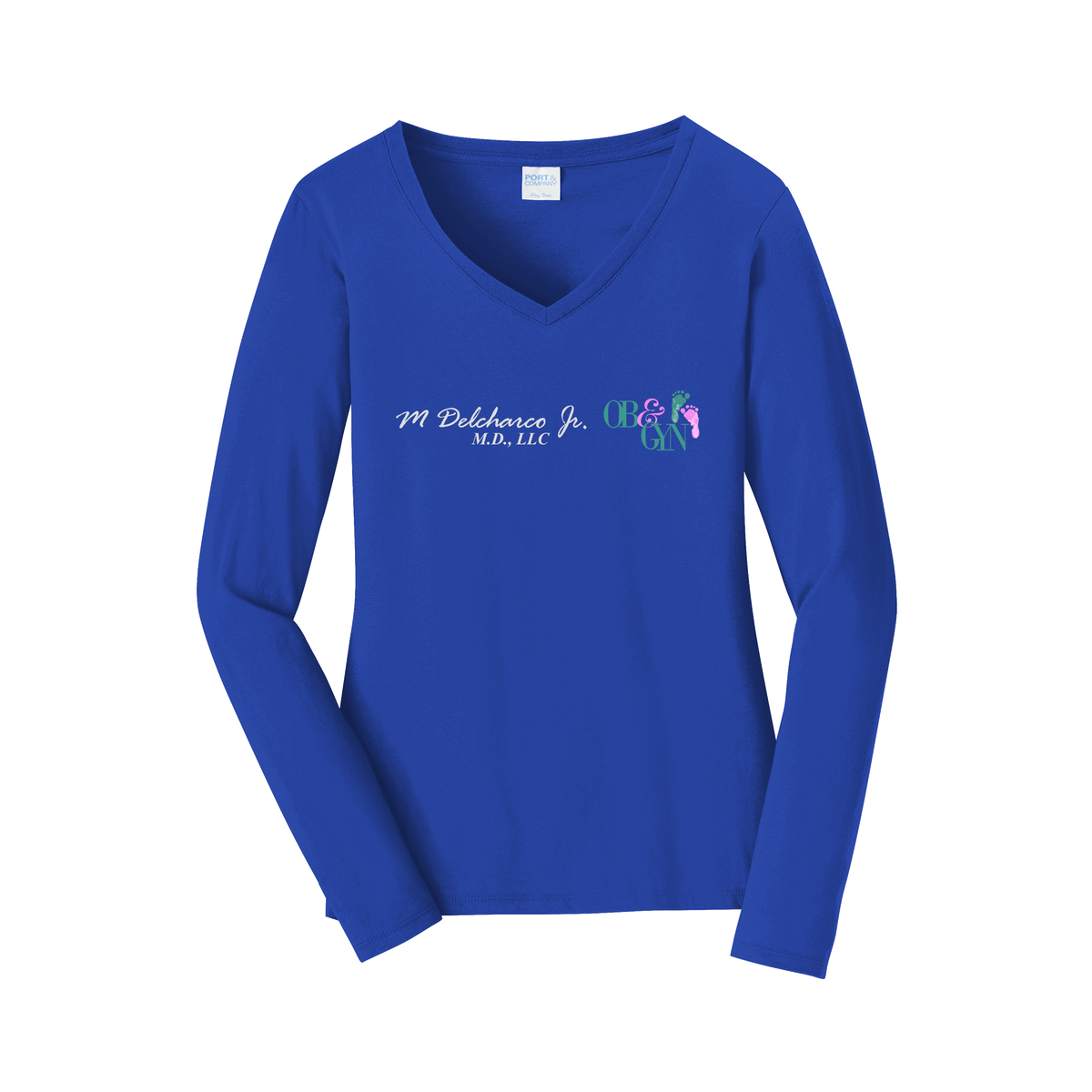 delcharco-womens-long-sleeve-v-neck-dtf-front-LPC450VLS-trueroyal-flat-front