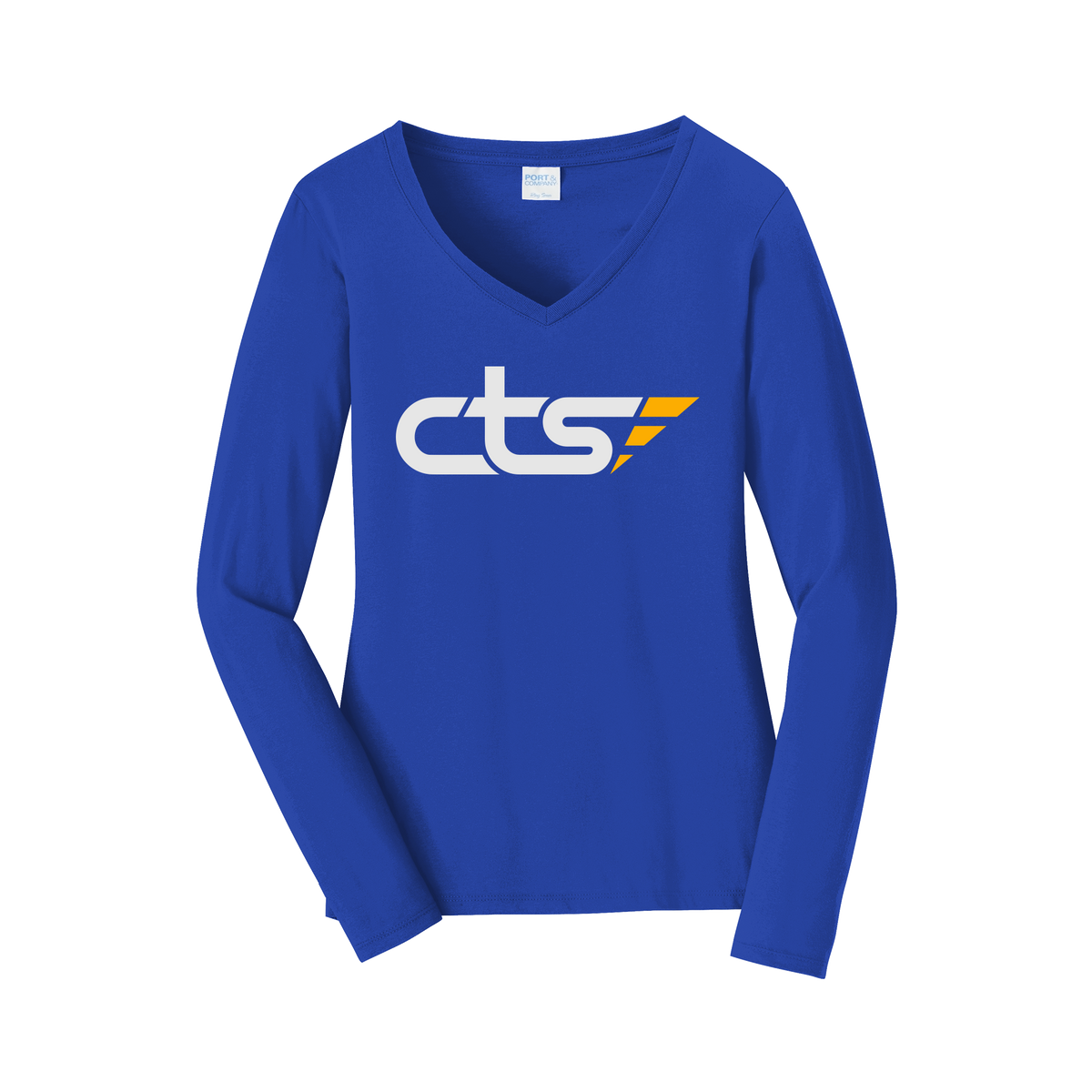cts1-womens-long-sleeve-v-neck-dtf-front-LPC450VLS-trueroyal-flat-front