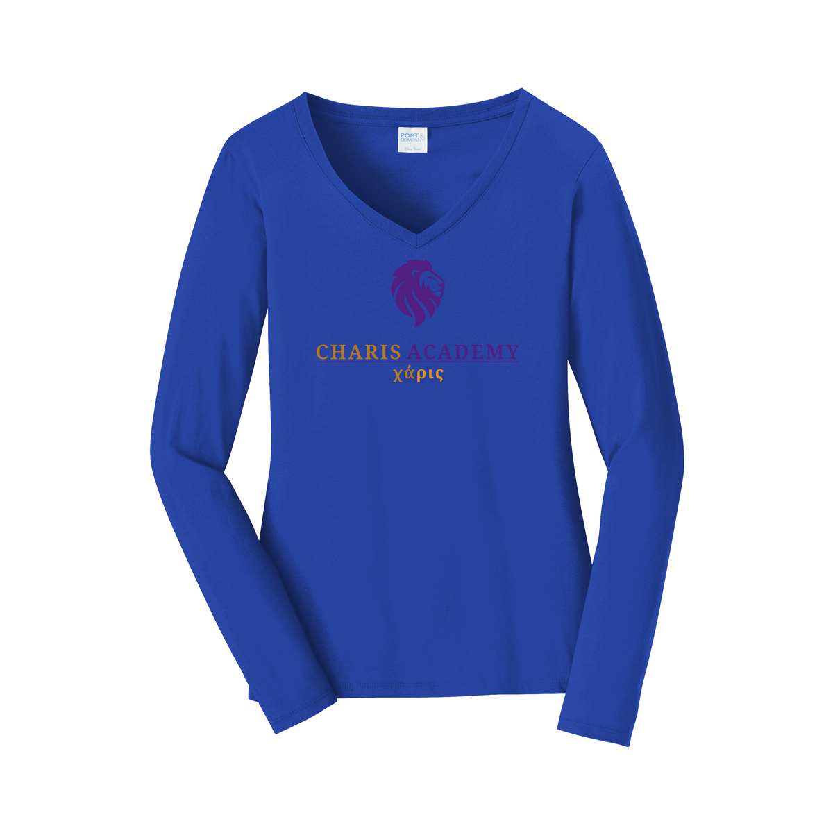 cahazleton-womens-long-sleeve-v-neck-dtf-front-LPC450VLS-trueroyal-flat-front