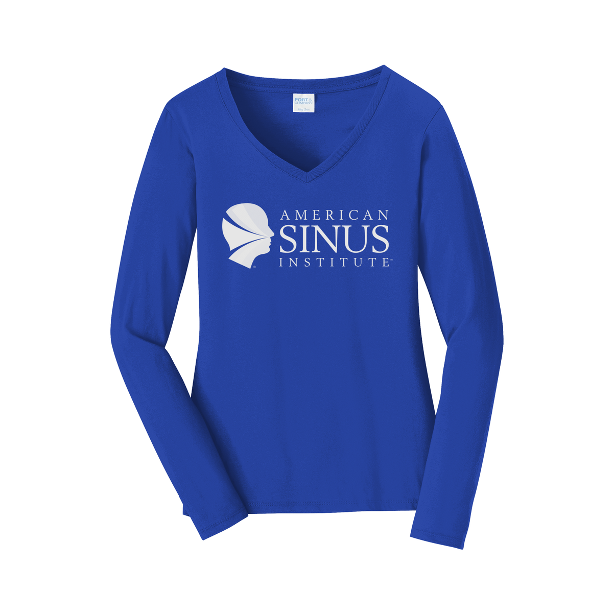 americansinus-womens-long-sleeve-v-neck-dtf-front-LPC450VLS-trueroyal-flat-front