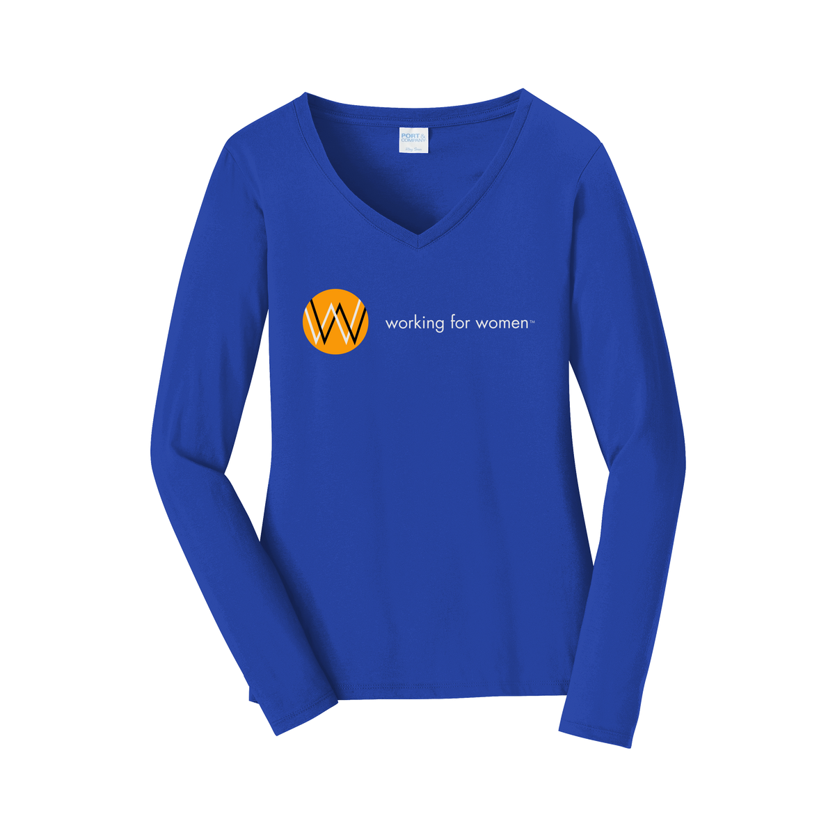 workingforwomen-womens-long-sleeve-v-neck-dtf-front-LPC450VLS-trueroyal-flat-front