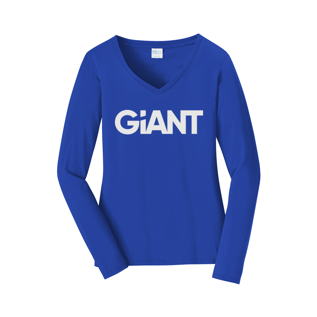 giantworldwide-womens-long-sleeve-v-neck-dtf-front-LPC450VLS-trueroyal-flat-front