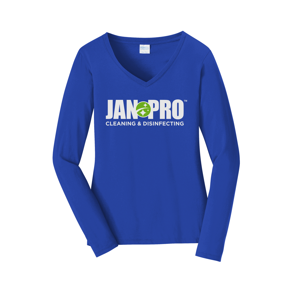 jan-pro-womens-long-sleeve-v-neck-dtf-front-LPC450VLS-trueroyal-flat-front