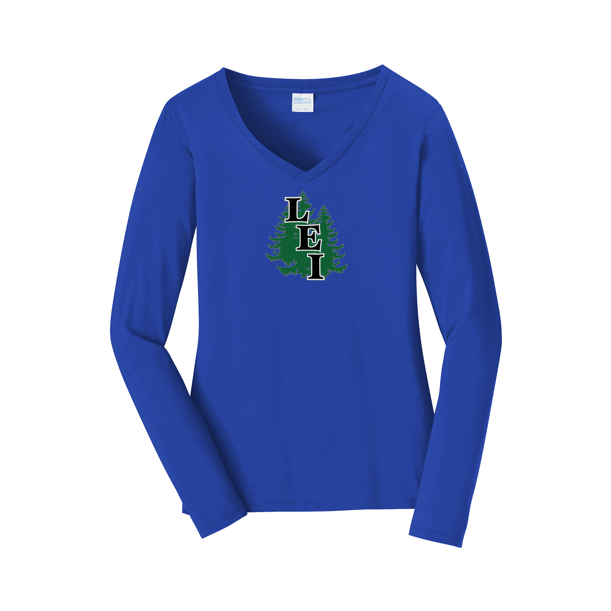 leisite-womens-long-sleeve-v-neck-dtf-front-LPC450VLS-trueroyal-flat-front