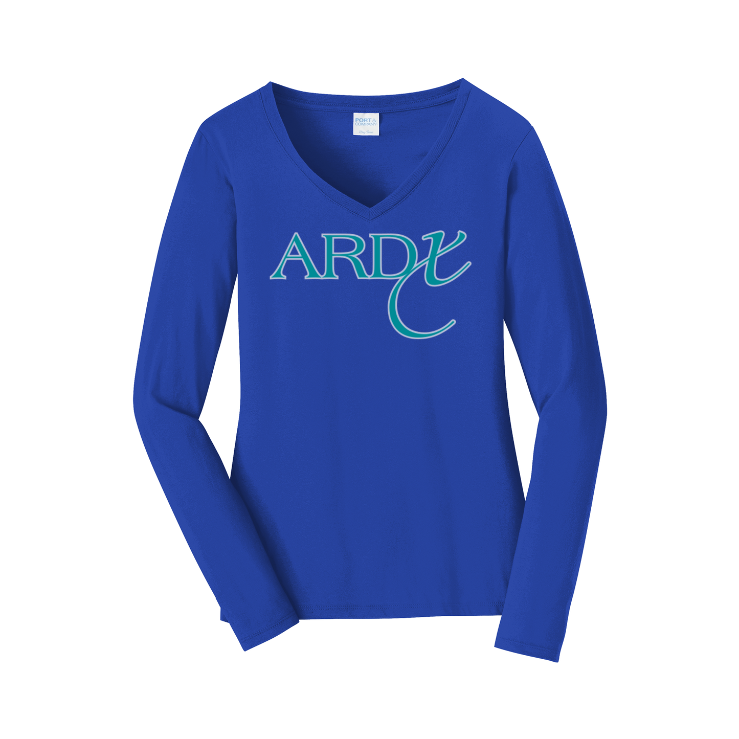 ardx-womens-long-sleeve-v-neck-dtf-front-LPC450VLS-trueroyal-flat-front