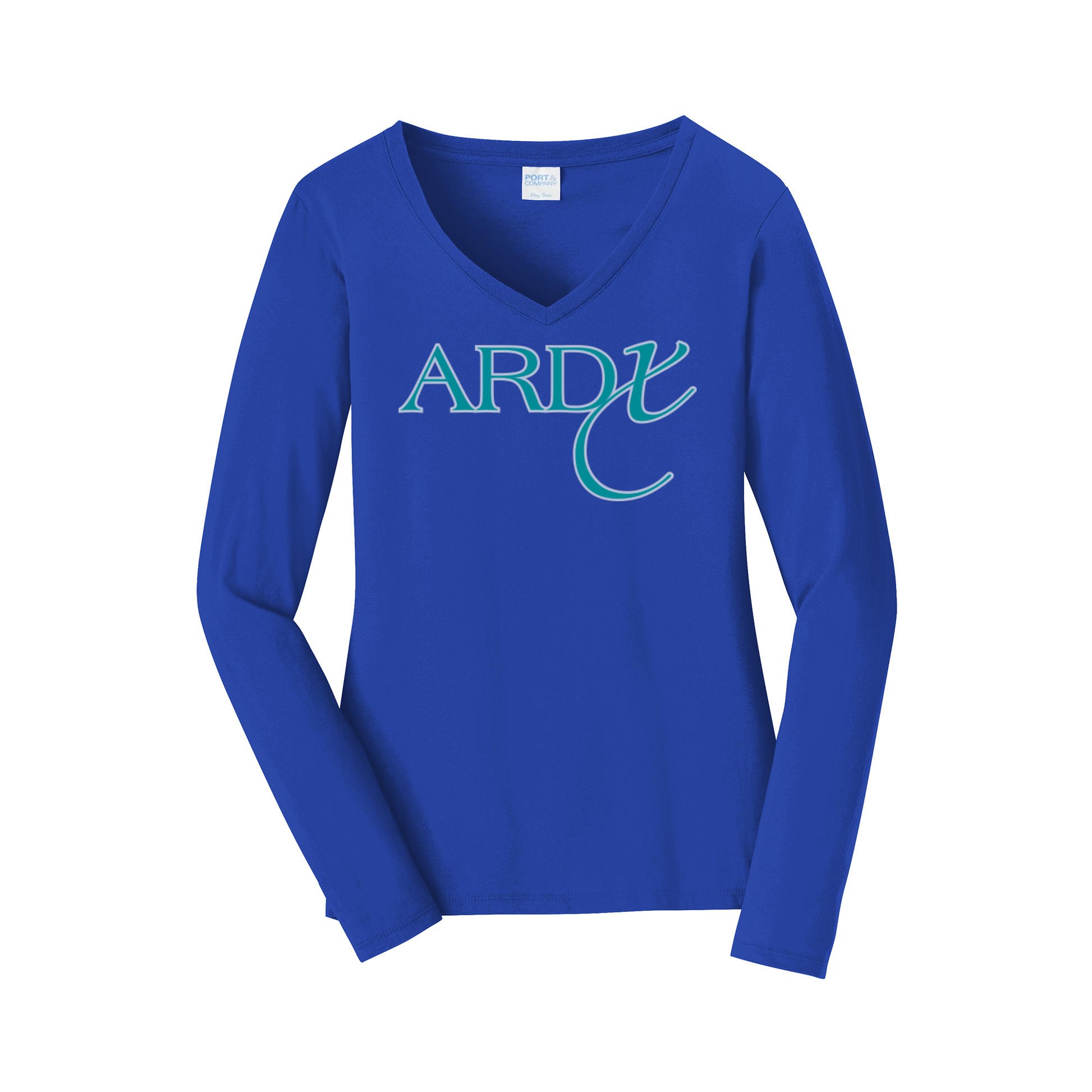 ardx-womens-long-sleeve-v-neck-dtf-front-LPC450VLS-trueroyal-flat-front