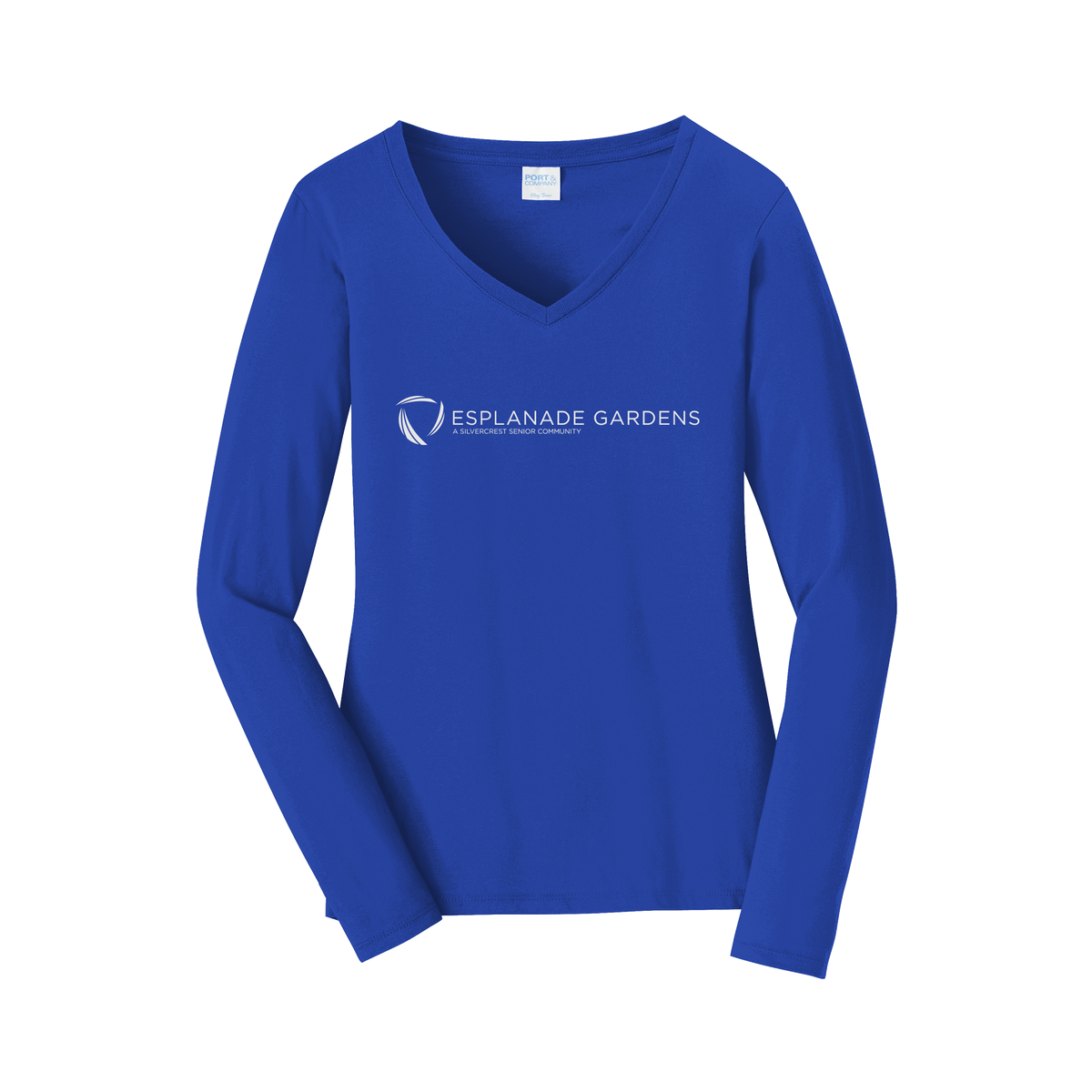 esplanadeseniorcampus-womens-long-sleeve-v-neck-dtf-front-LPC450VLS-trueroyal-flat-front