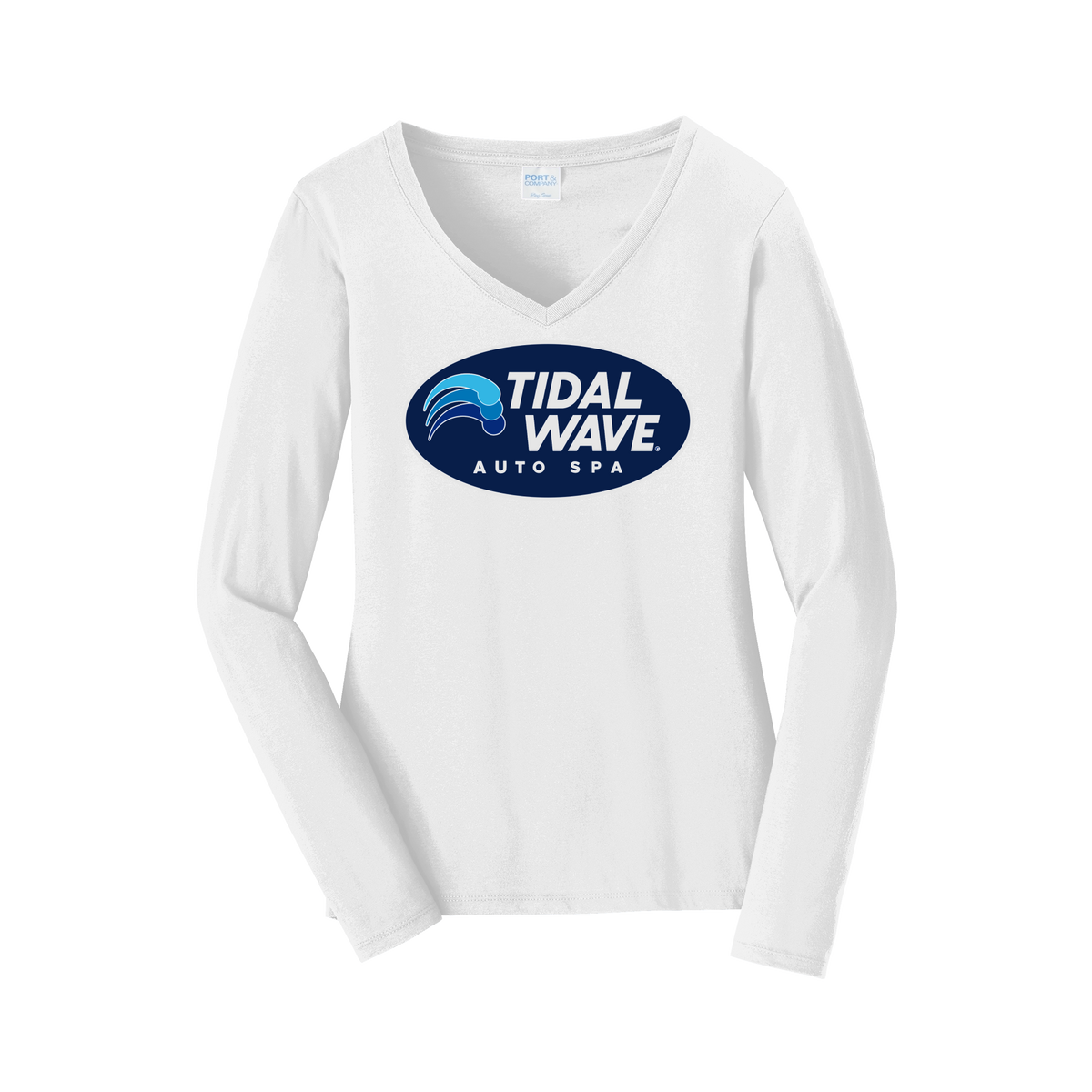 tidalwaveautospa-womens-long-sleeve-v-neck-dtf-front-LPC450VLS-white-flat-front