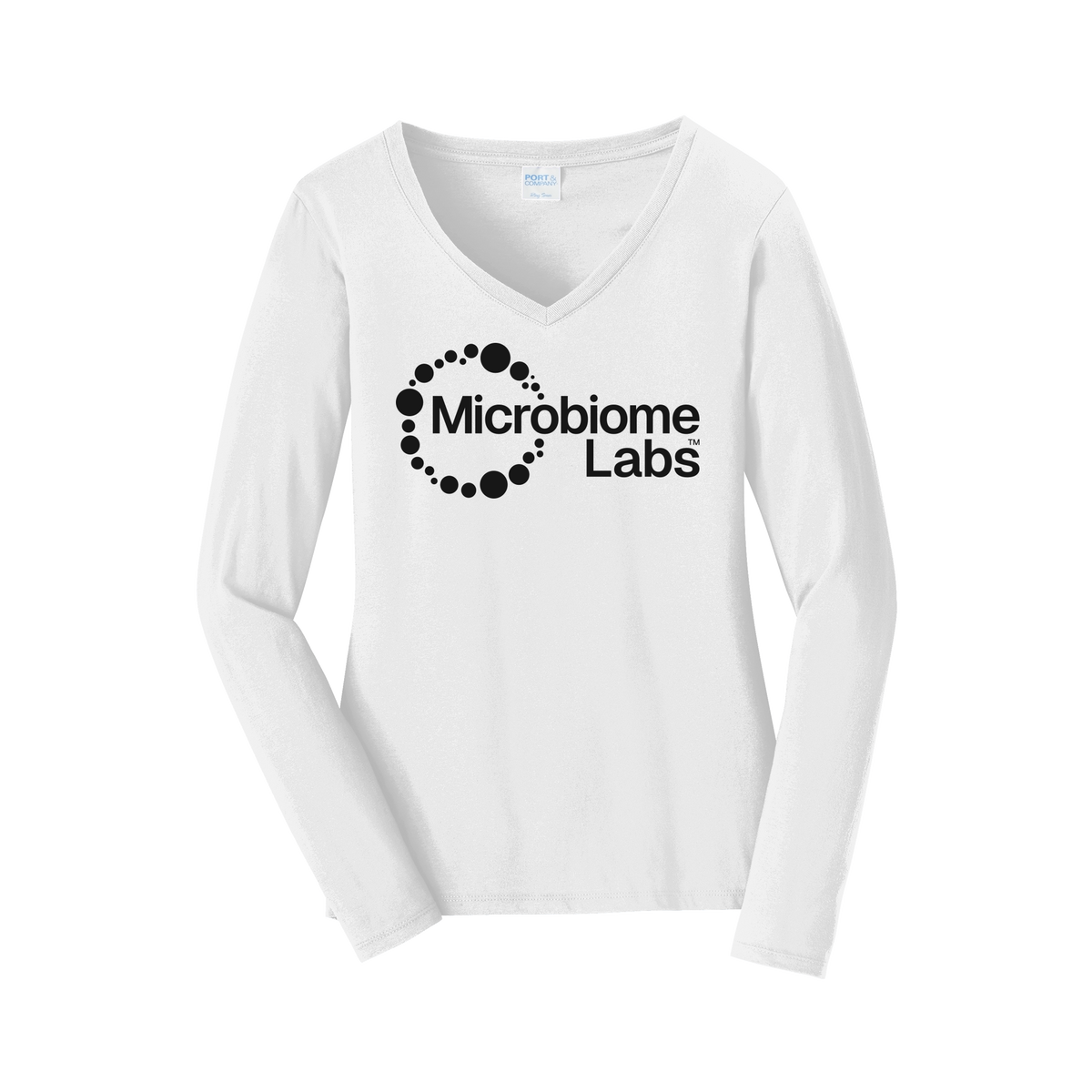 microbiomelabs-womens-long-sleeve-v-neck-dtf-front-LPC450VLS-white-flat-front