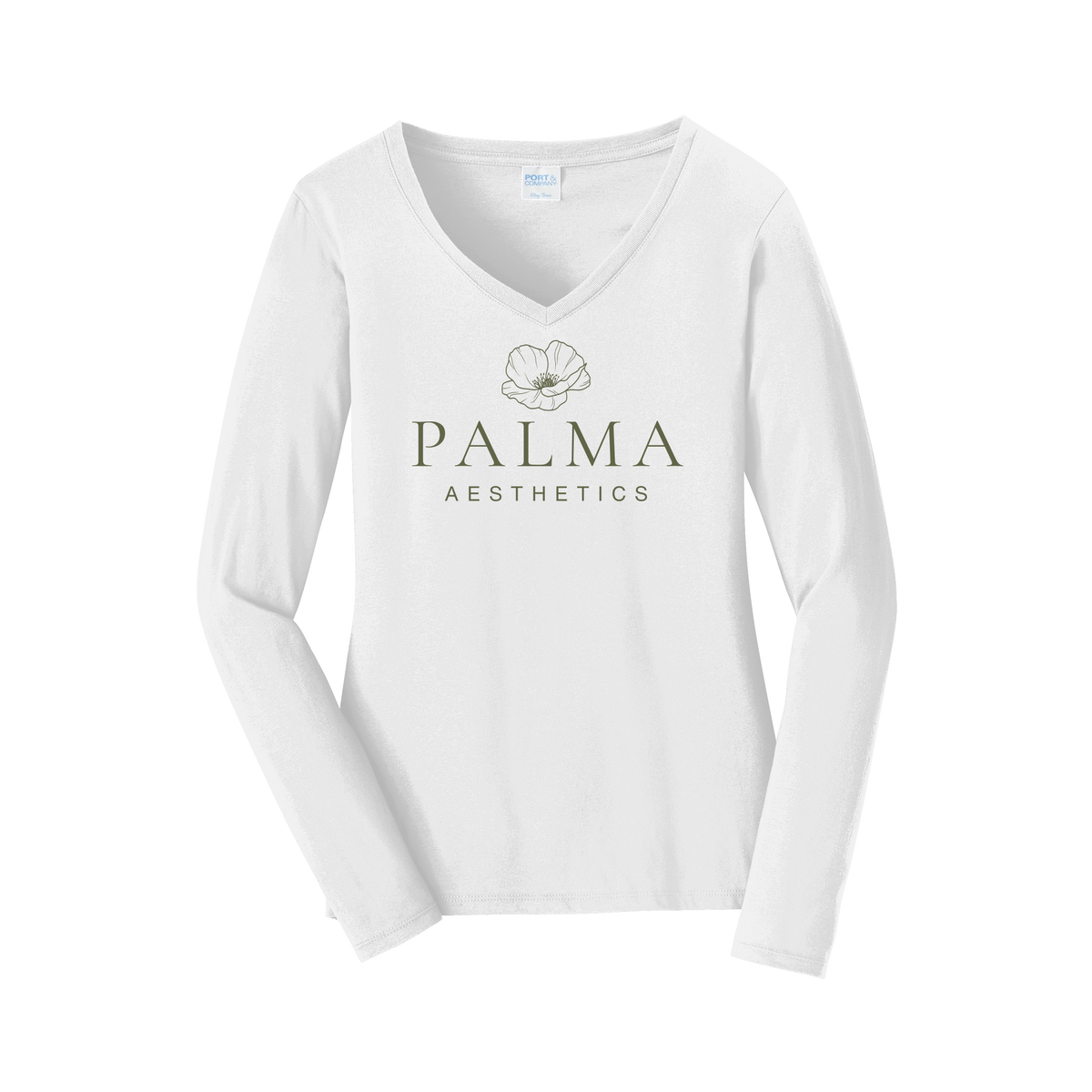 palmaaesthetics-womens-long-sleeve-v-neck-dtf-front-LPC450VLS-white-flat-front