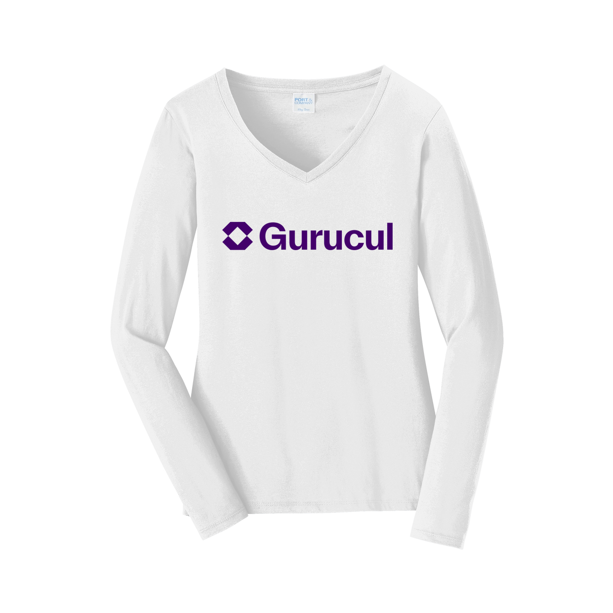 gurucul-womens-long-sleeve-v-neck-dtf-front-LPC450VLS-white-flat-front