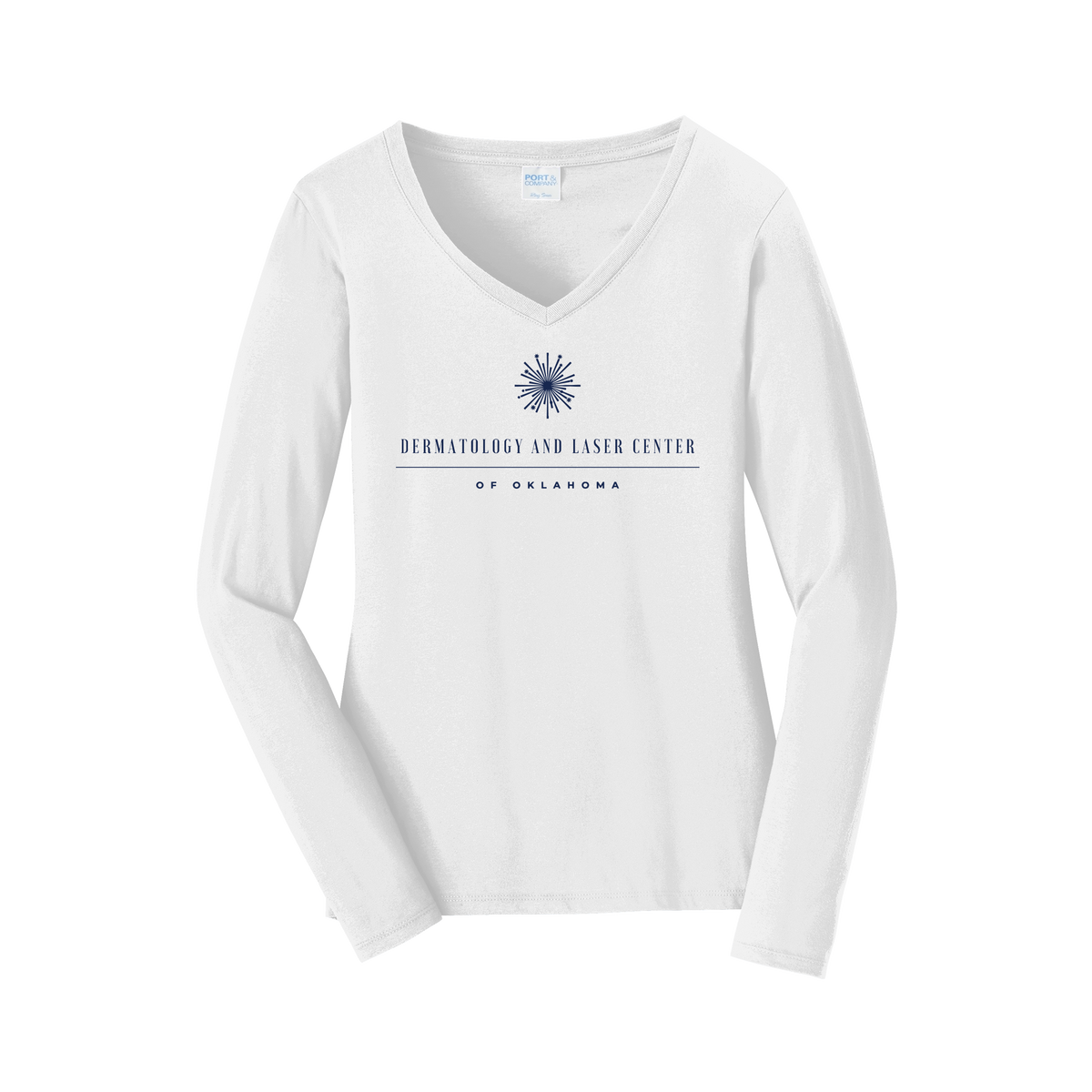 dermatologylaserok-womens-long-sleeve-v-neck-dtf-front-LPC450VLS-white-flat-front