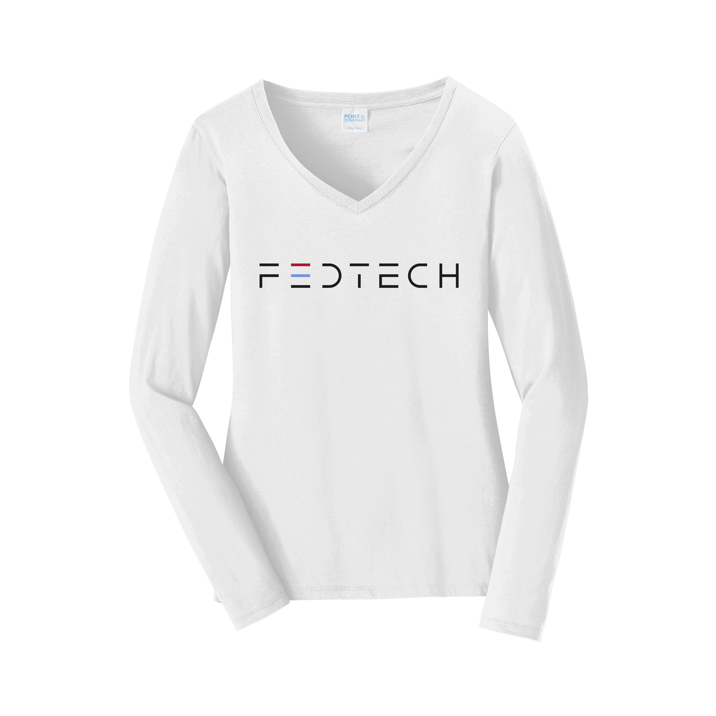 fedtech-womens-long-sleeve-v-neck-dtf-front-LPC450VLS-white-flat-front