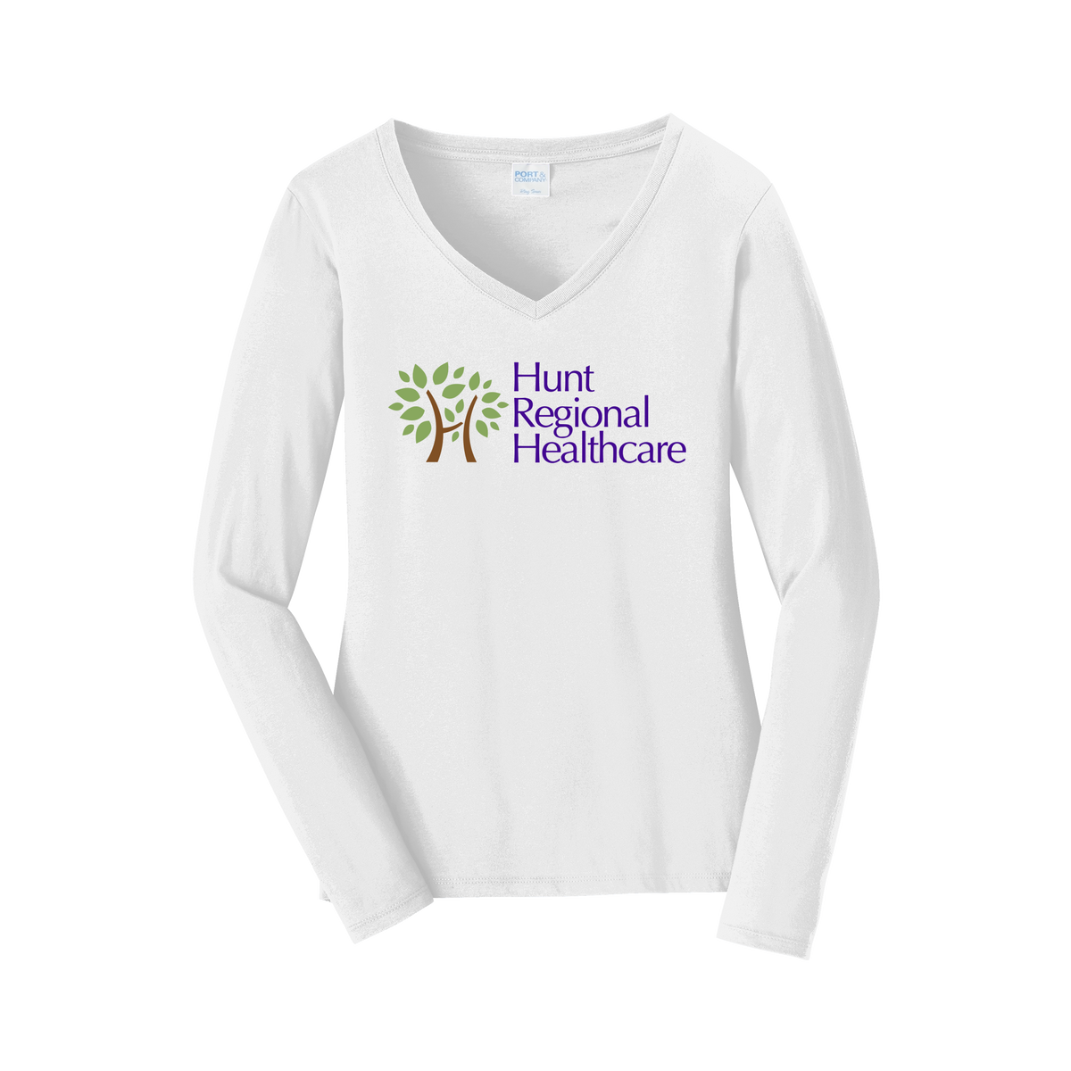huntregional-womens-long-sleeve-v-neck-dtf-front-LPC450VLS-white-flat-front