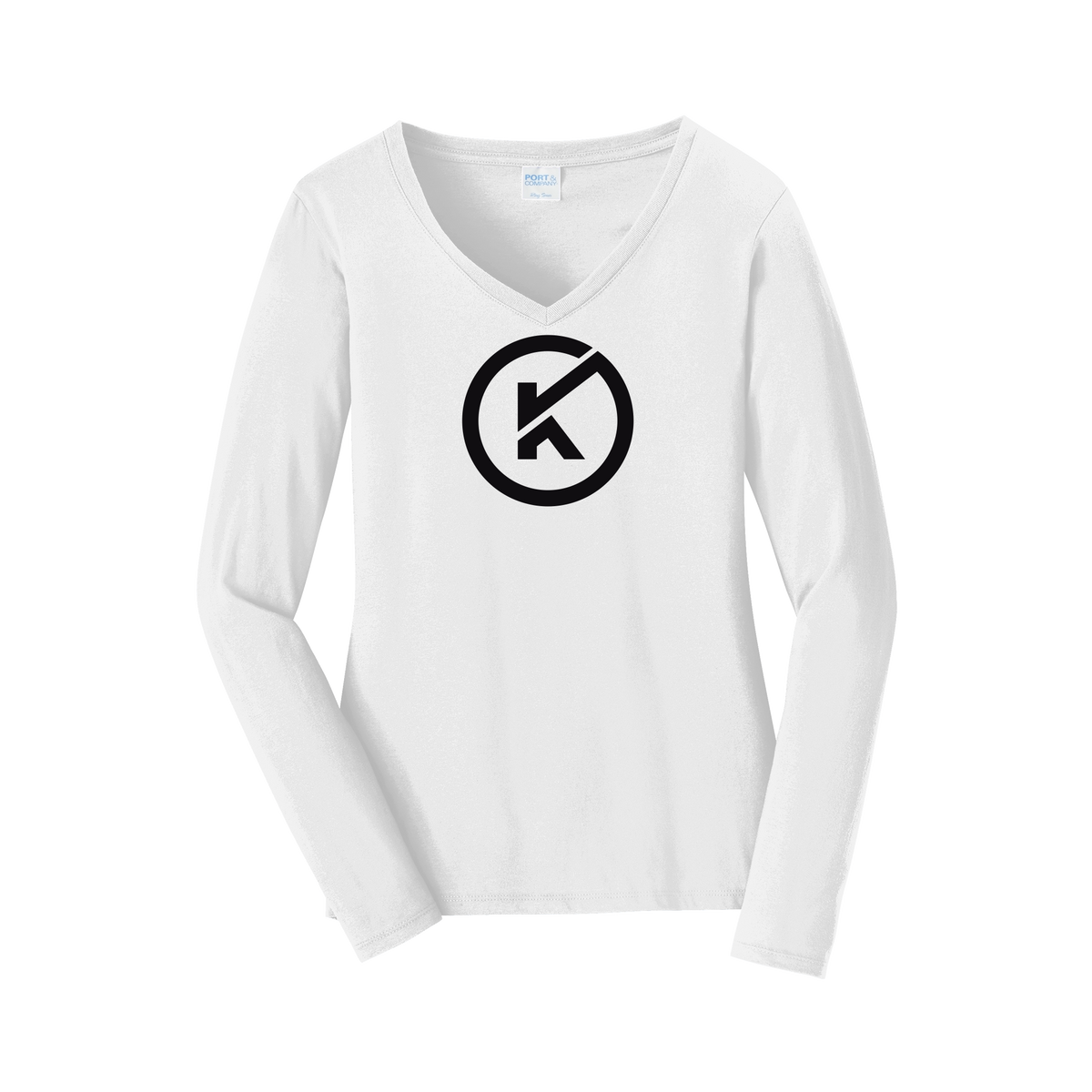 kitmanlabs-womens-long-sleeve-v-neck-dtf-front-LPC450VLS-white-flat-front