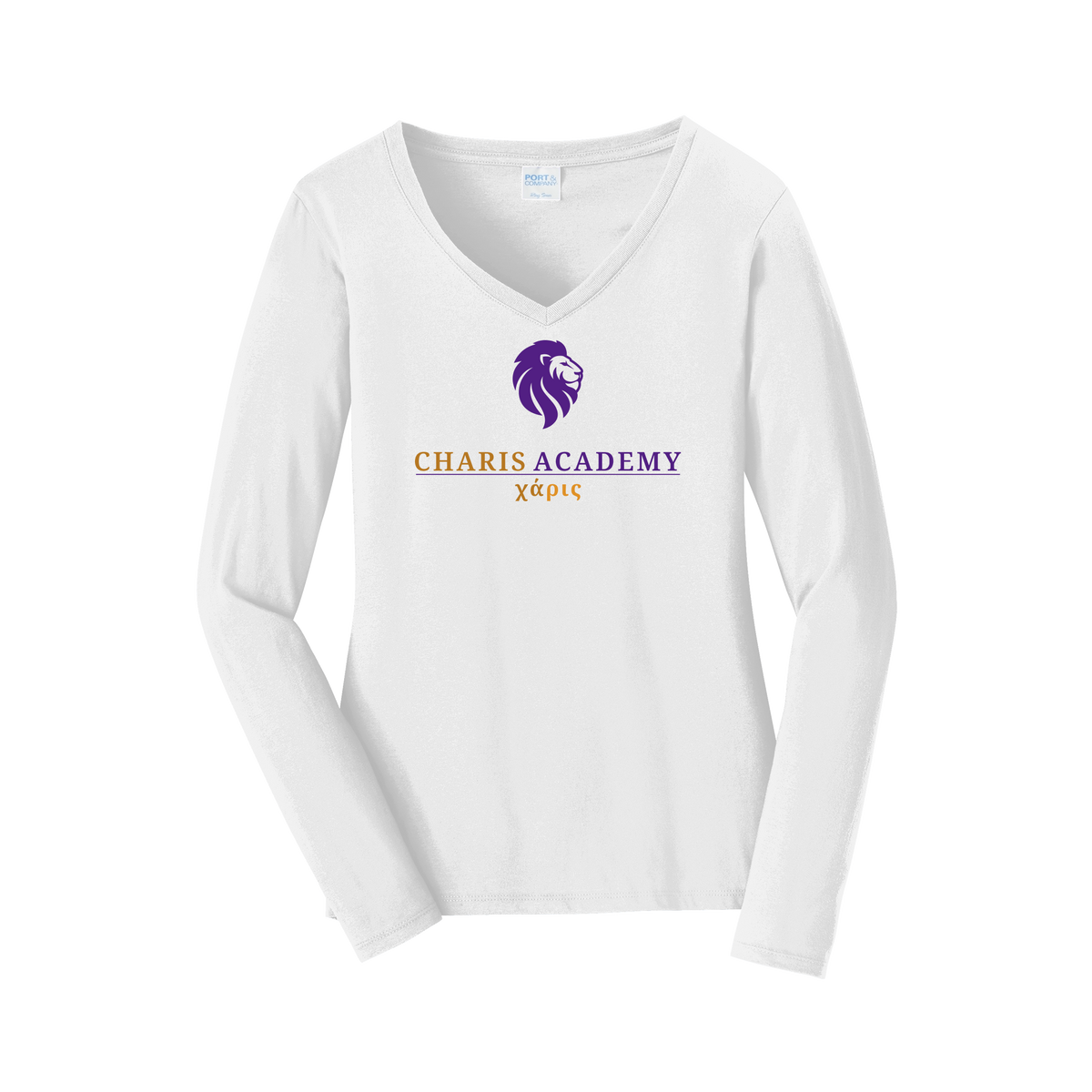 cahazleton-womens-long-sleeve-v-neck-dtf-front-LPC450VLS-white-flat-front