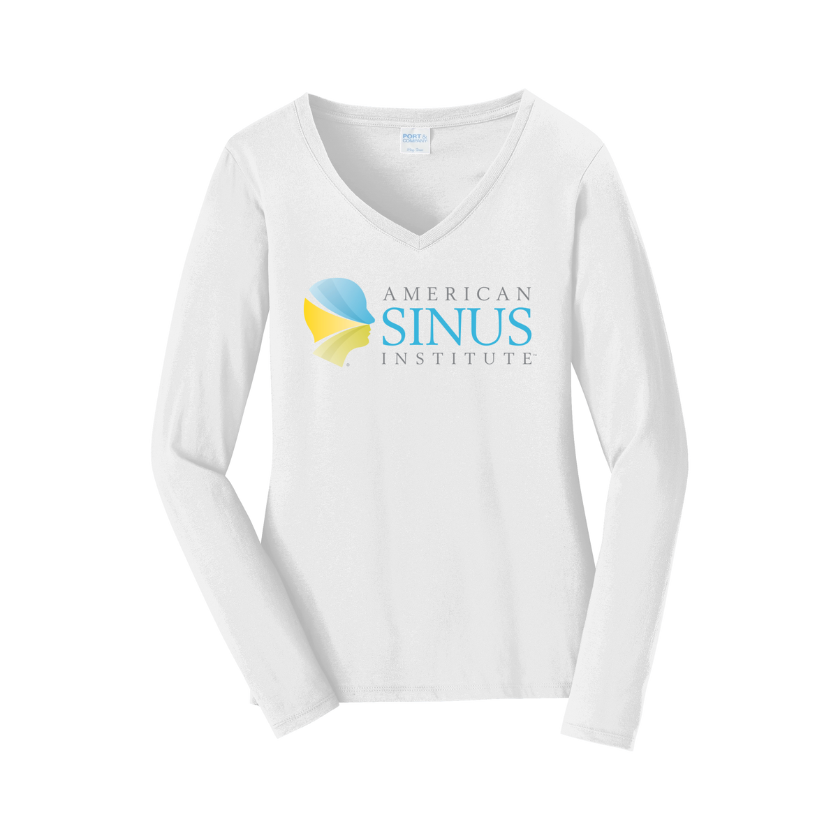 americansinus-womens-long-sleeve-v-neck-dtf-front-LPC450VLS-white-flat-front